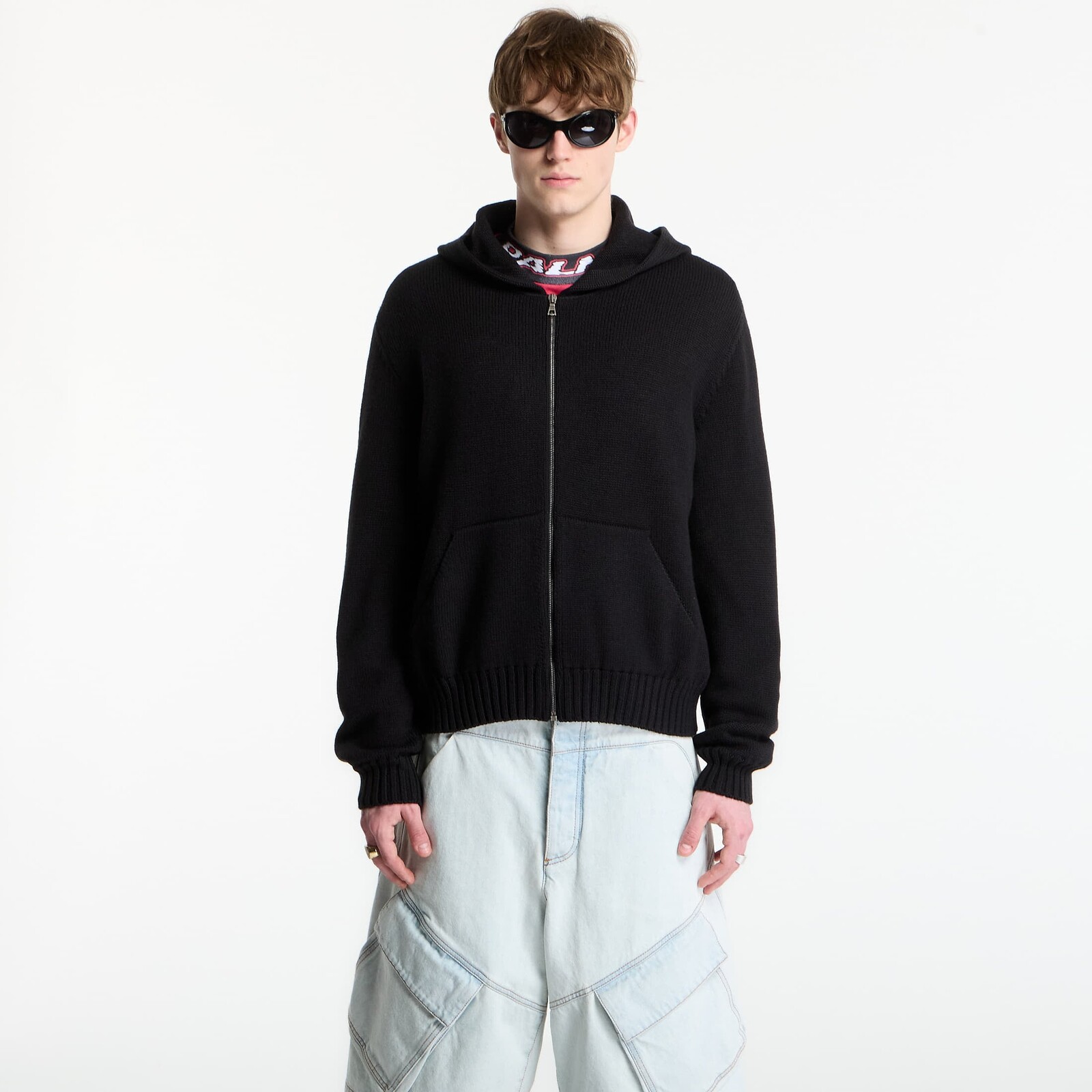 Sweatshirt Palm Angels Curved Logo Knit Hoodie UNISEX Black/ Off White XL