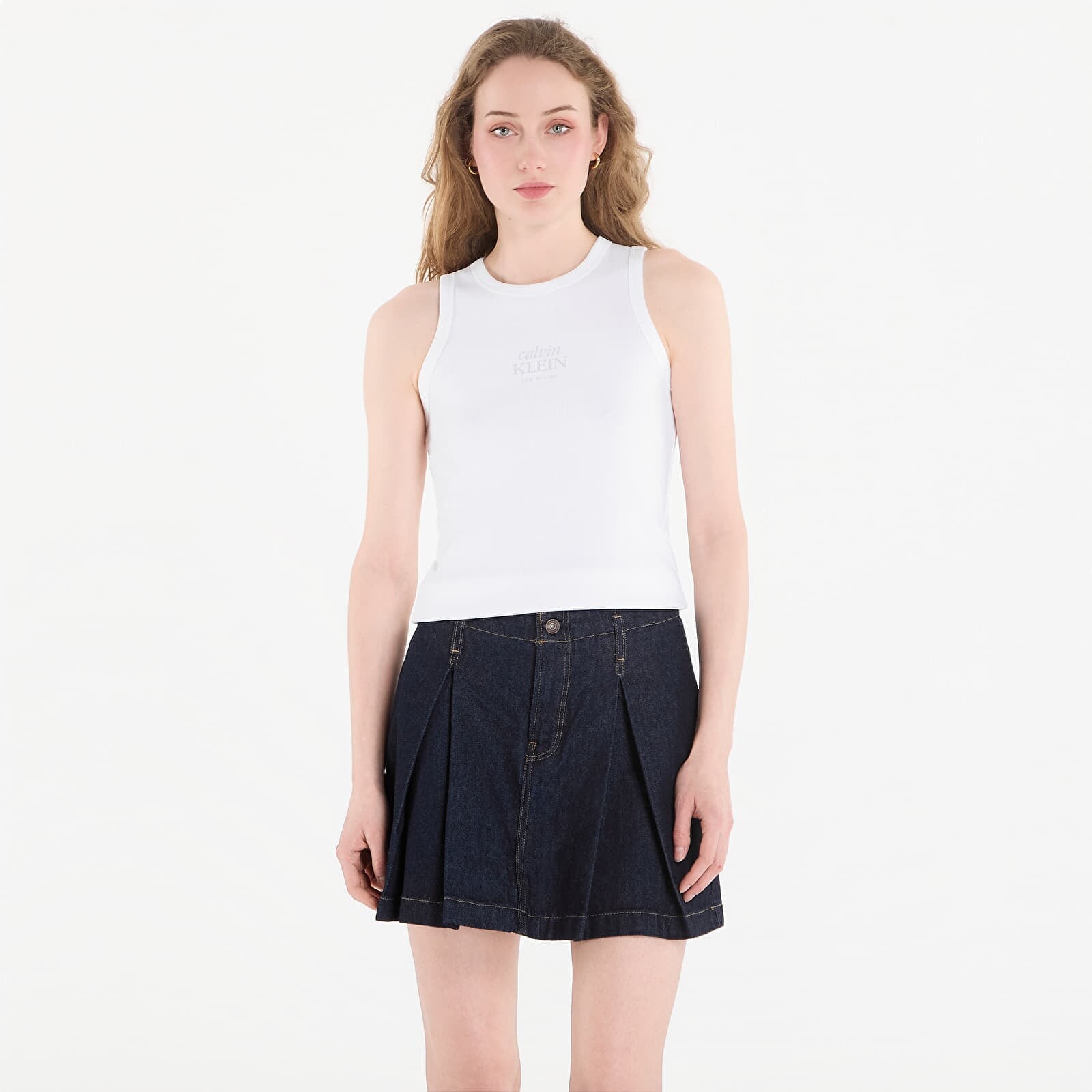 Tank top Calvin Klein Jeans Sl 2X2 Baby Rib Logo Crew Tank Bright White S