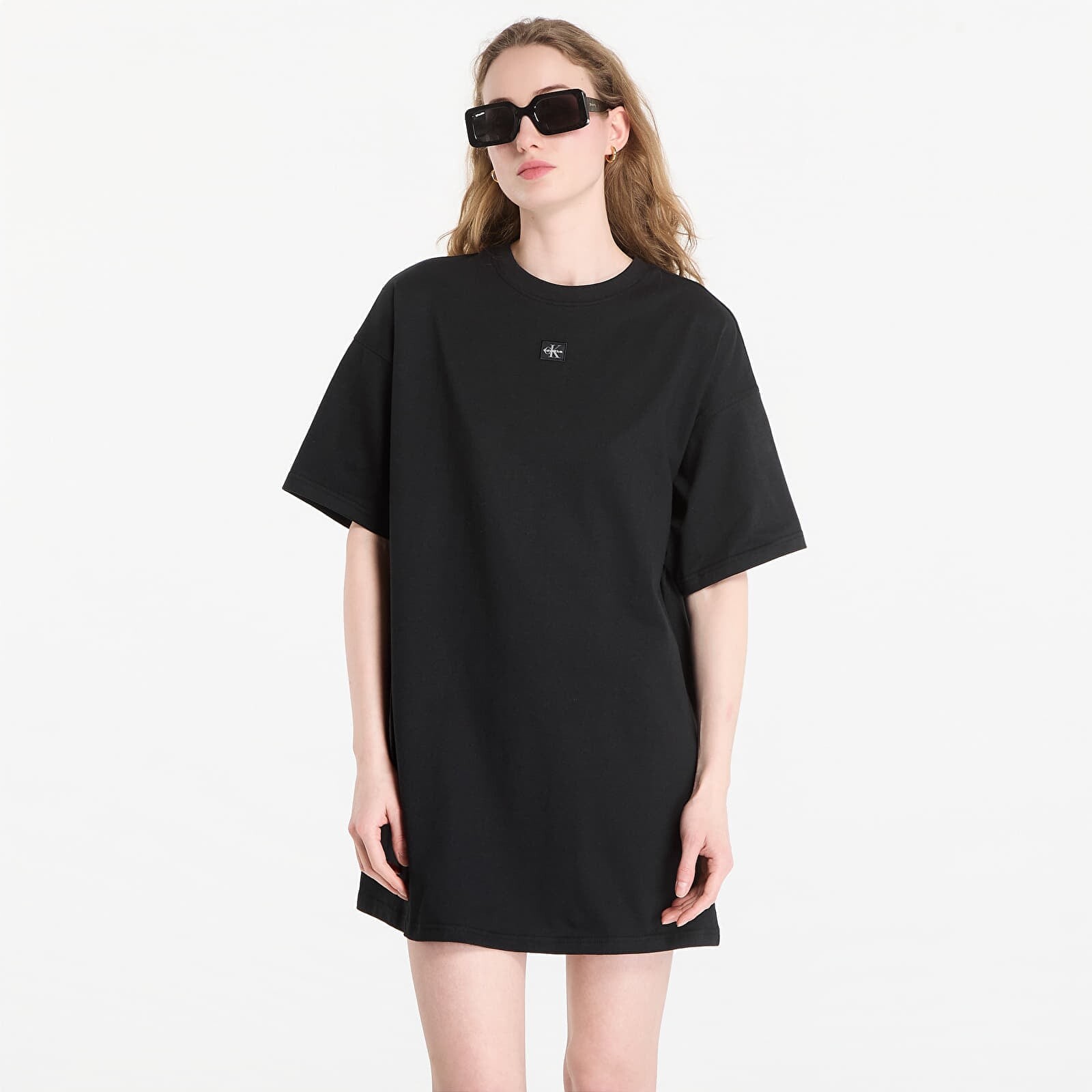 Calvin Klein Jeans Ss Woven Label Oversized Tee Dress Black XS