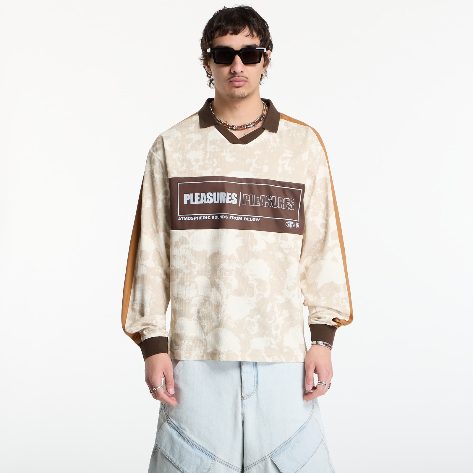 T-shirt PLEASURES Despair Long Sleeve Jersey Ecru XL