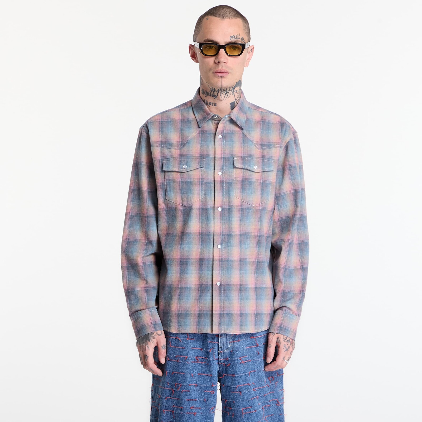 Shirt PLEASURES Sender Western Button Up Pink L