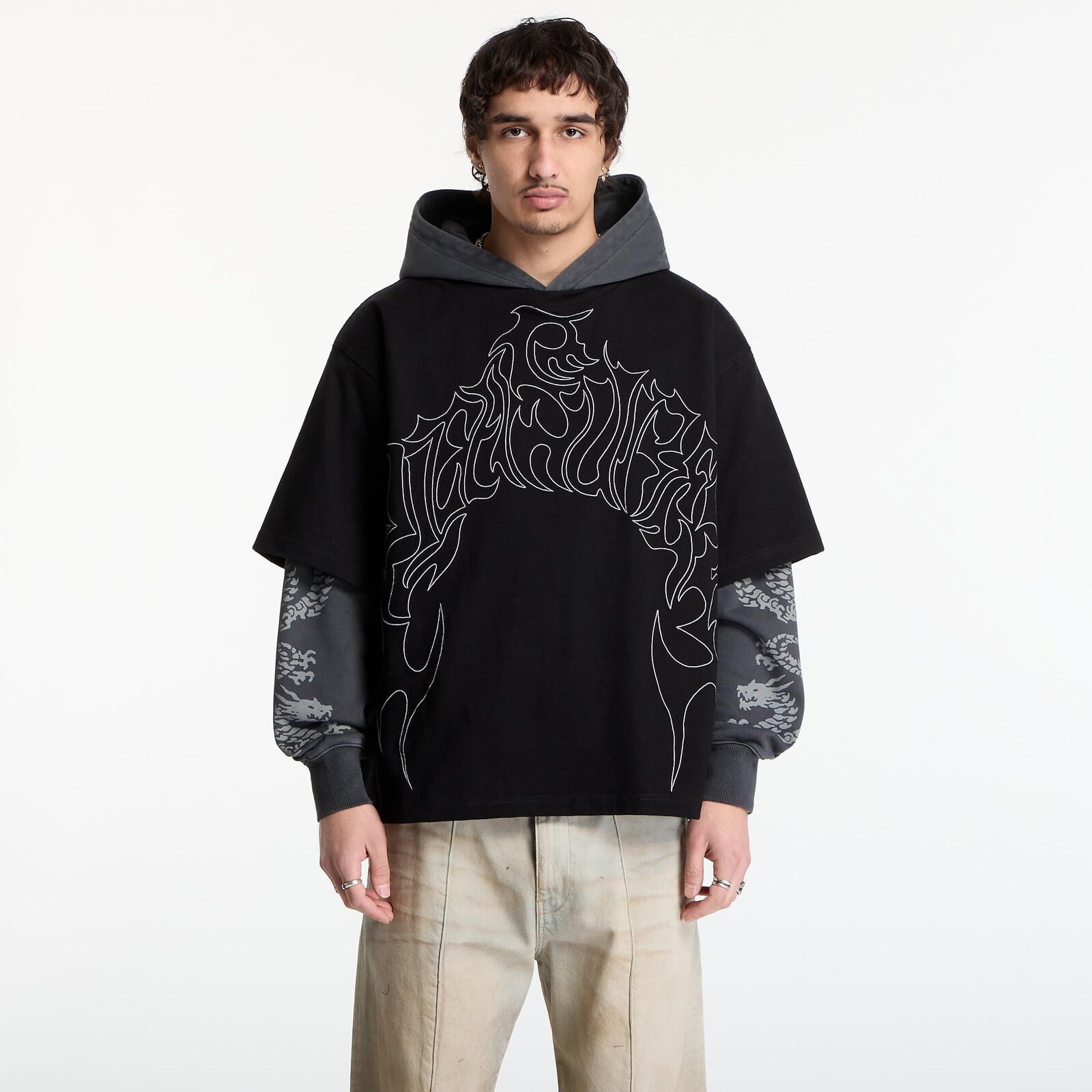 Sweatshirt PLEASURES Dragon Layered Hoodie Faded Black M