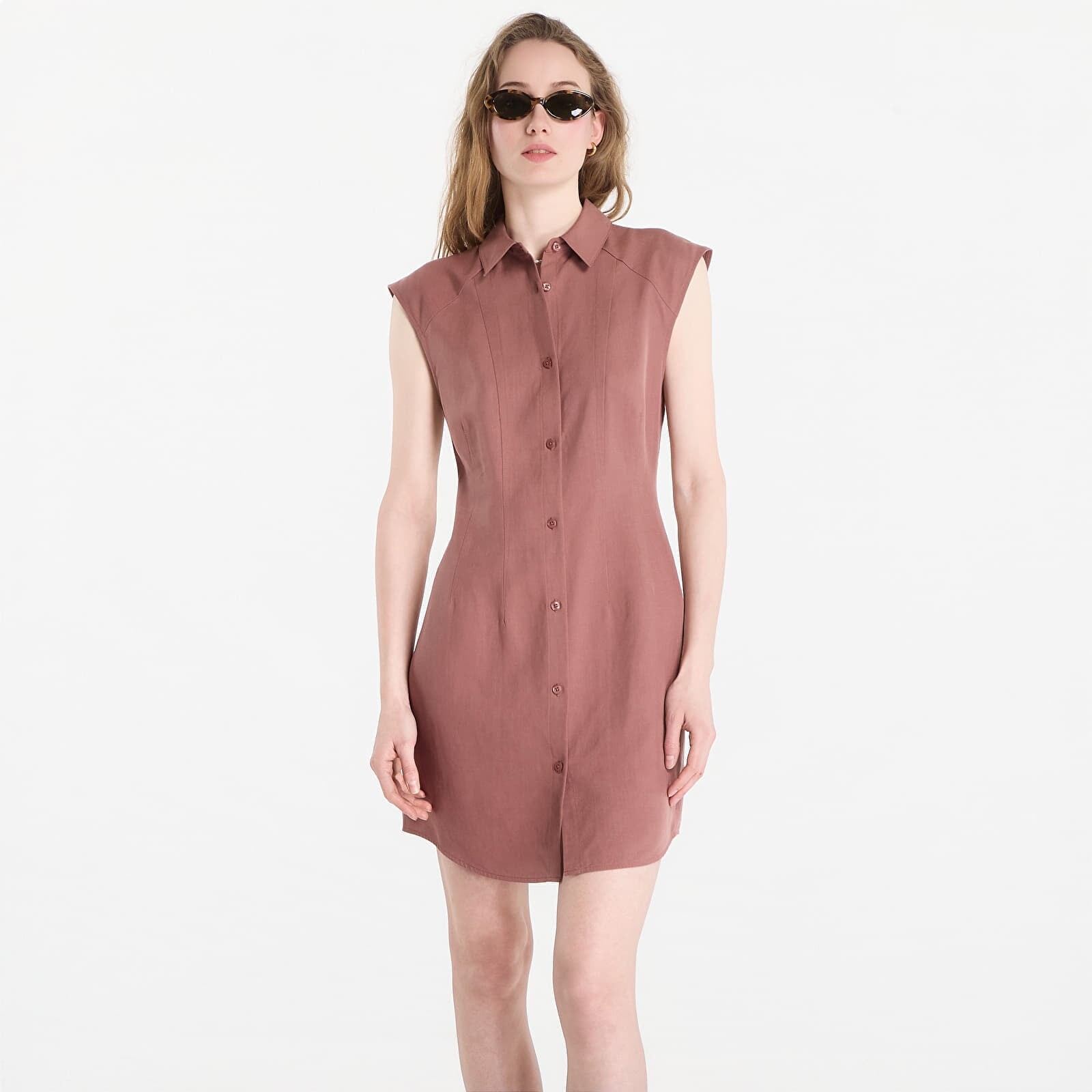 Calvin Klein Tencel Linen Sl Mini Shirtdress Sierra Brown M