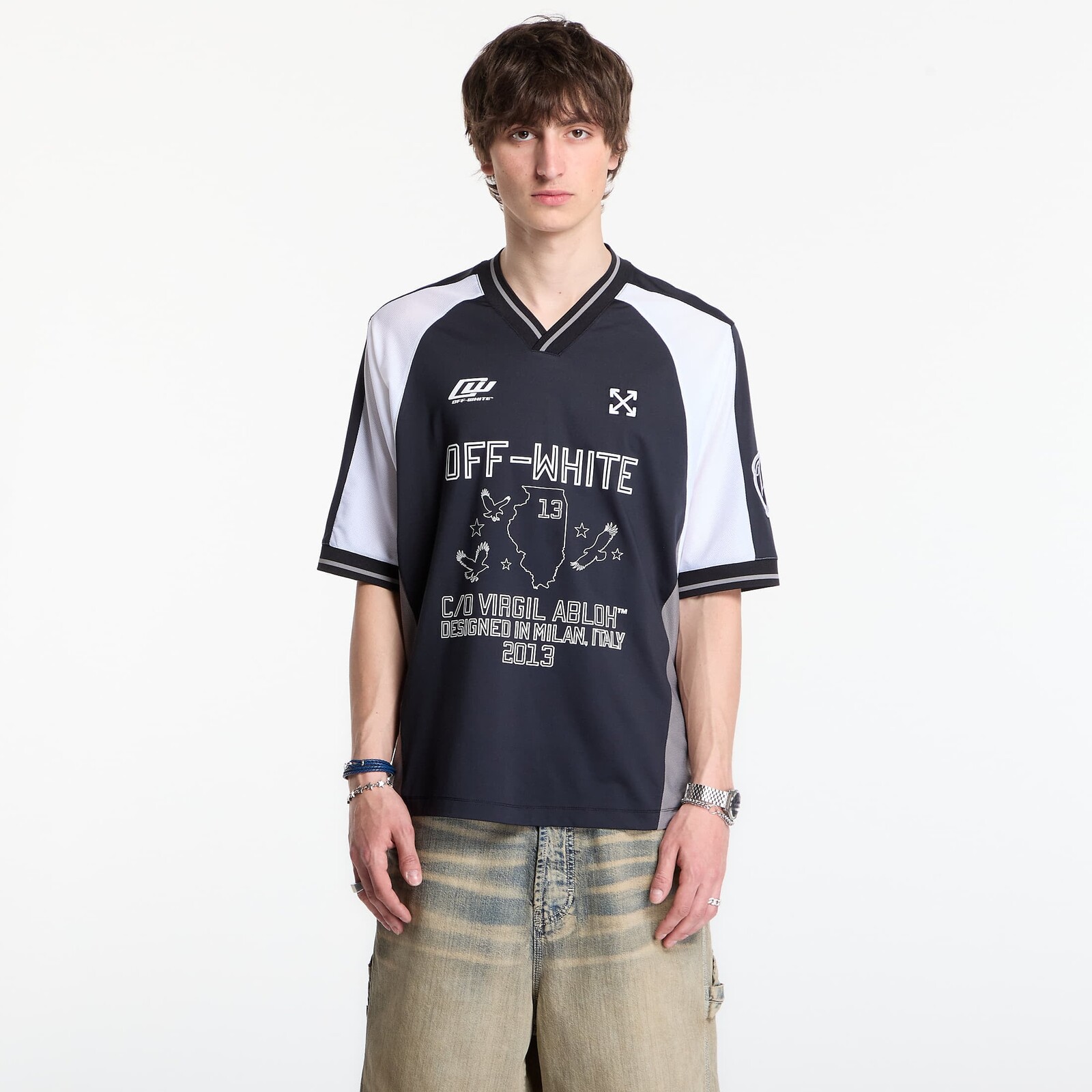 Off-White Soccer V-Neck S/S T-Shirt 1 Black L