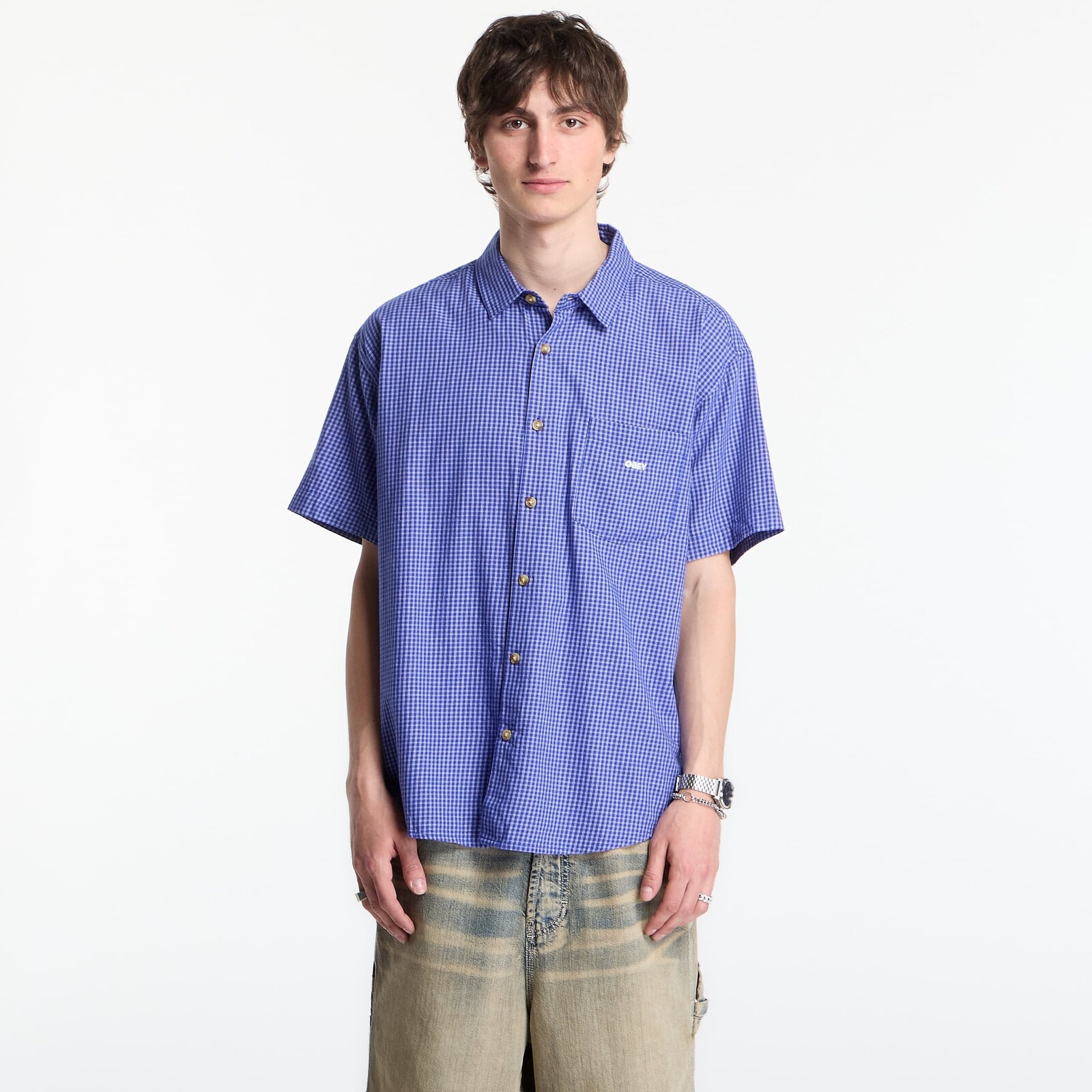 Shirt OBEY Bigwig Frank Woven Surf Blue Multi M