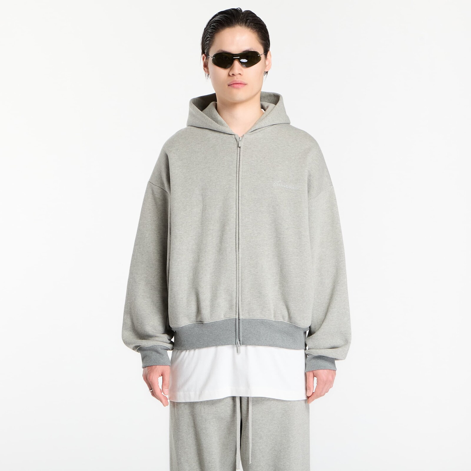Sweatshirt Fear of God Essentials Signature Classic Full Zip Hoodie Concrete Heather/ Dark Concrete Heather XL