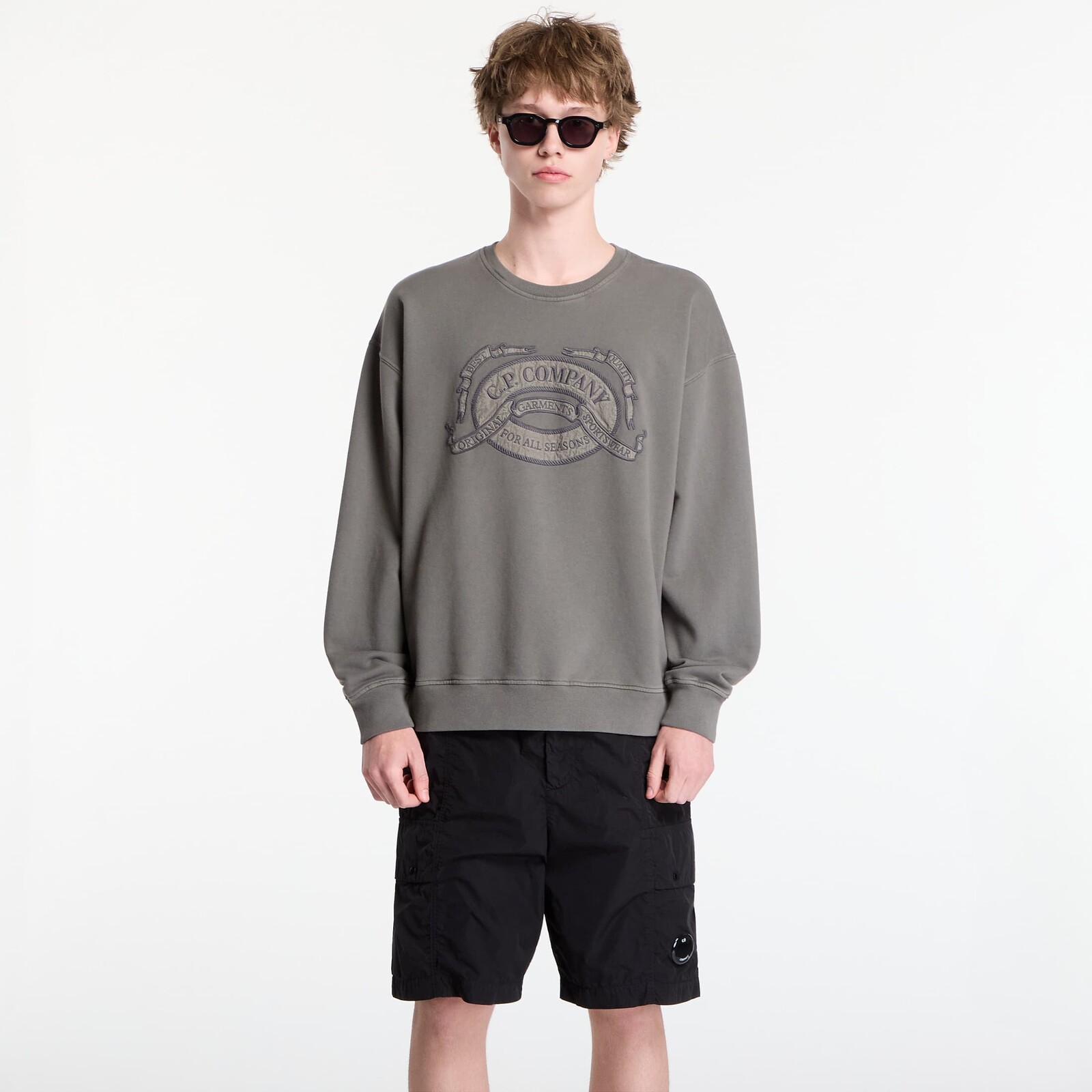 Sweatshirt C.P. Company Diagonal Fleece Boxy Logo Crewneck Sweatshirt Gunmetal XXL