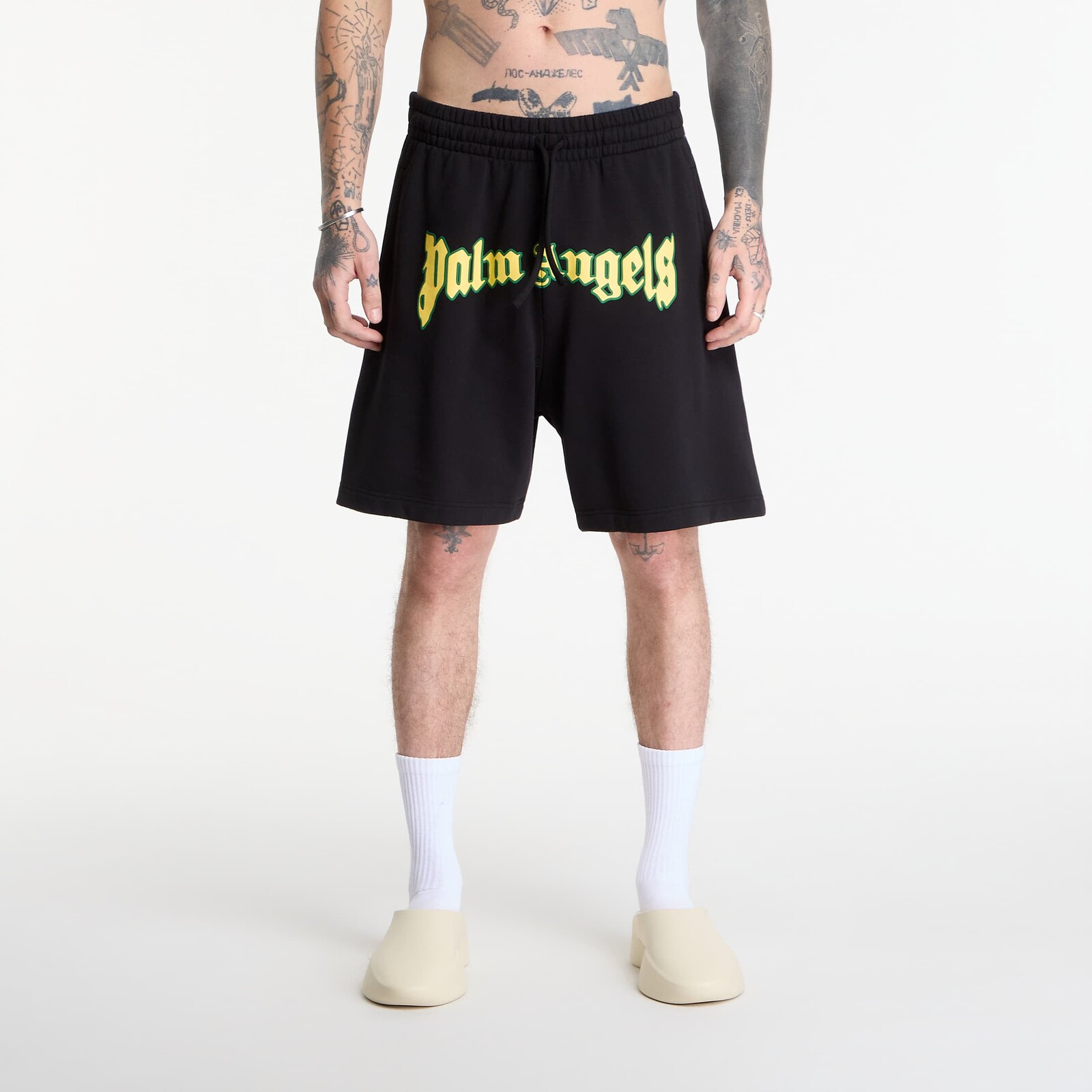 Palm Angels Outline Logo Sweatshorts Black/ Yellow M