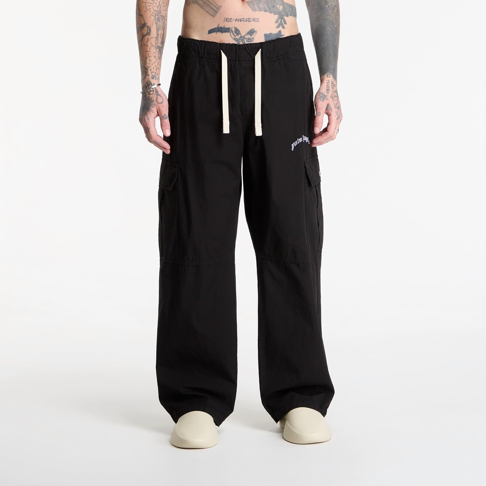 Pants Palm Angels Curved Logo Loose Cargo Pants Black/ Off White L