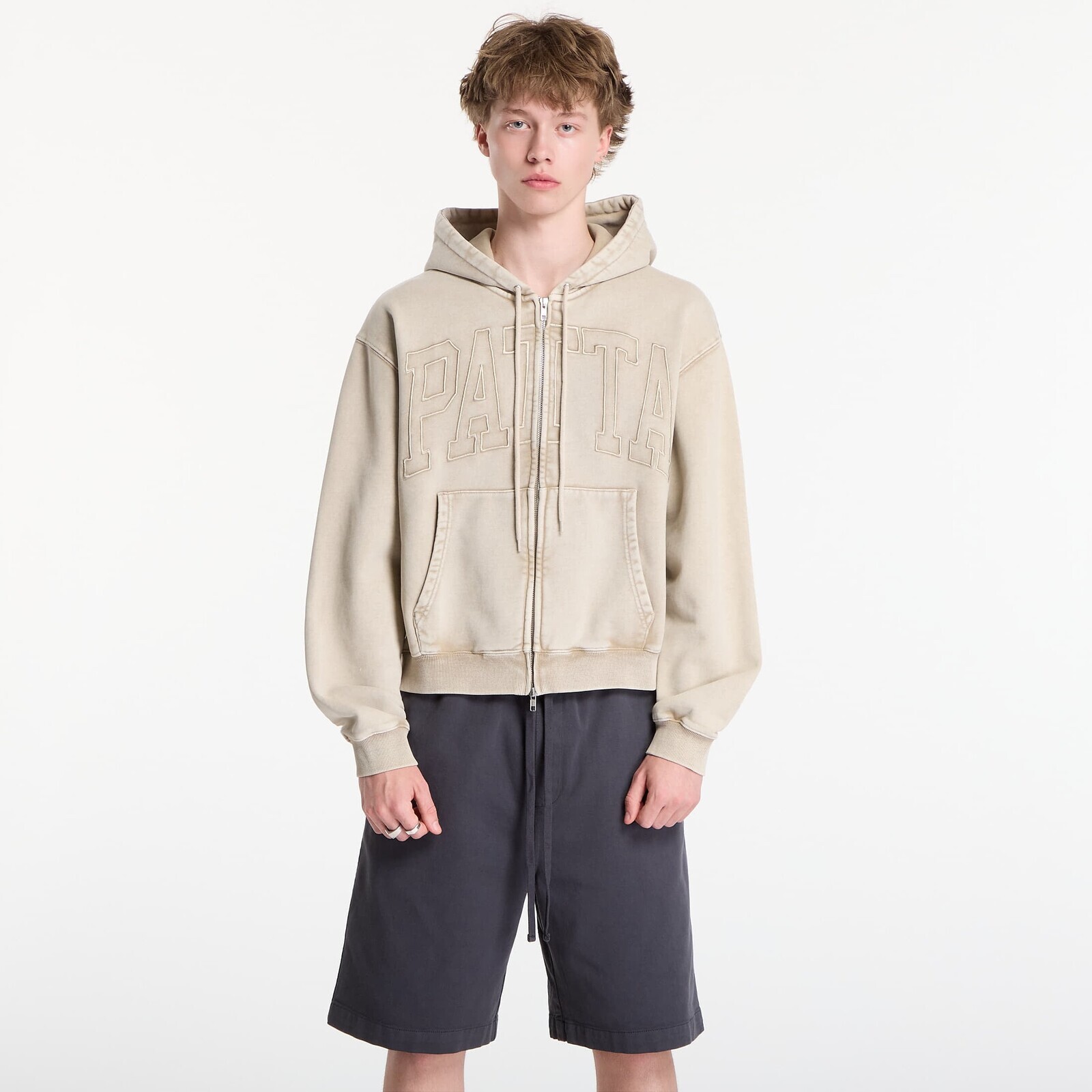 Sweatshirt Patta Loopback Logo Zip Hooded Sweater UNISEX Irish Cream L