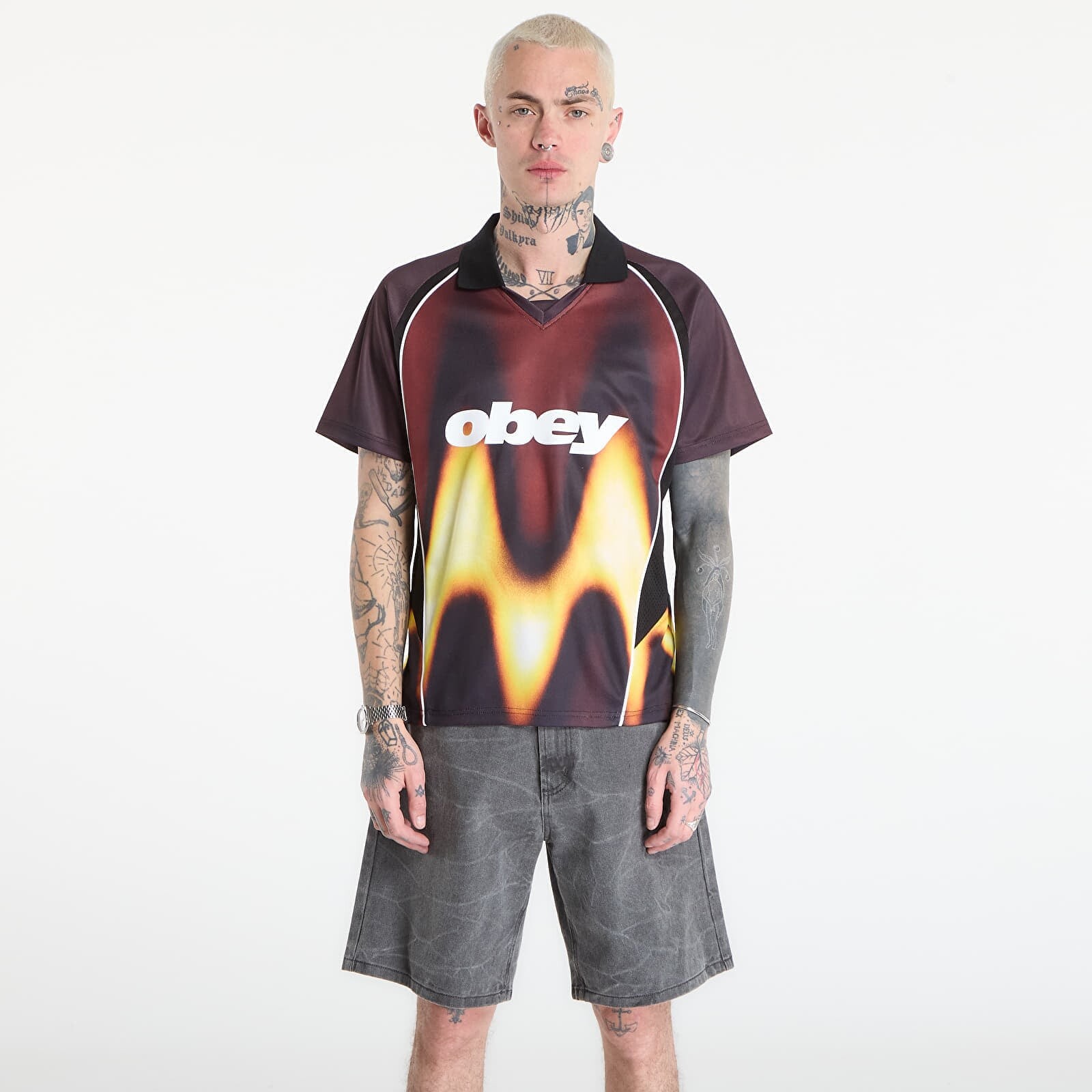 OBEY Blurred Soccer Jersey Burnt Red M