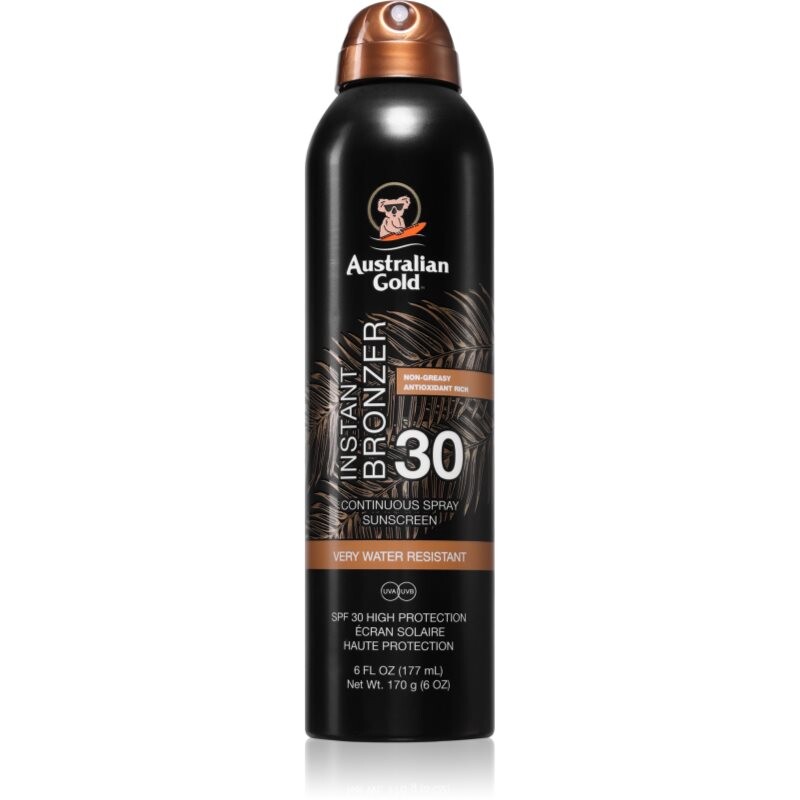Australian Gold Instant Bronzer sunscreen spray with bronzer SPF 30 177 ml