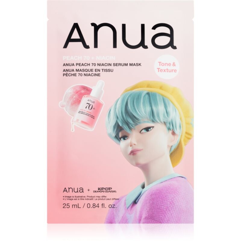 Anua K-Pop Demon Hunters Peach 70% Niacin Mask brightening face mask with collagen 1 pc