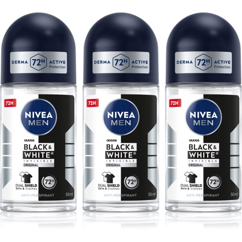 NIVEA MEN Black & White Invisible Original roll-on antiperspirant economy pack