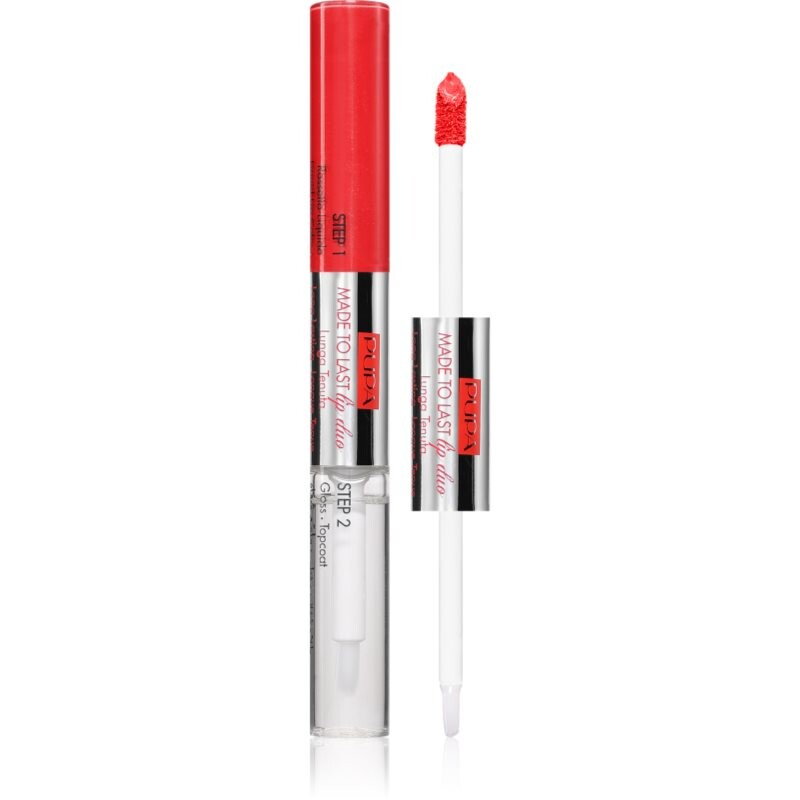 PUPA Milano Made to Last Lip Duo long-lasting liquid lipstick with shine shade 001 - Hot Coral 2x4 ml