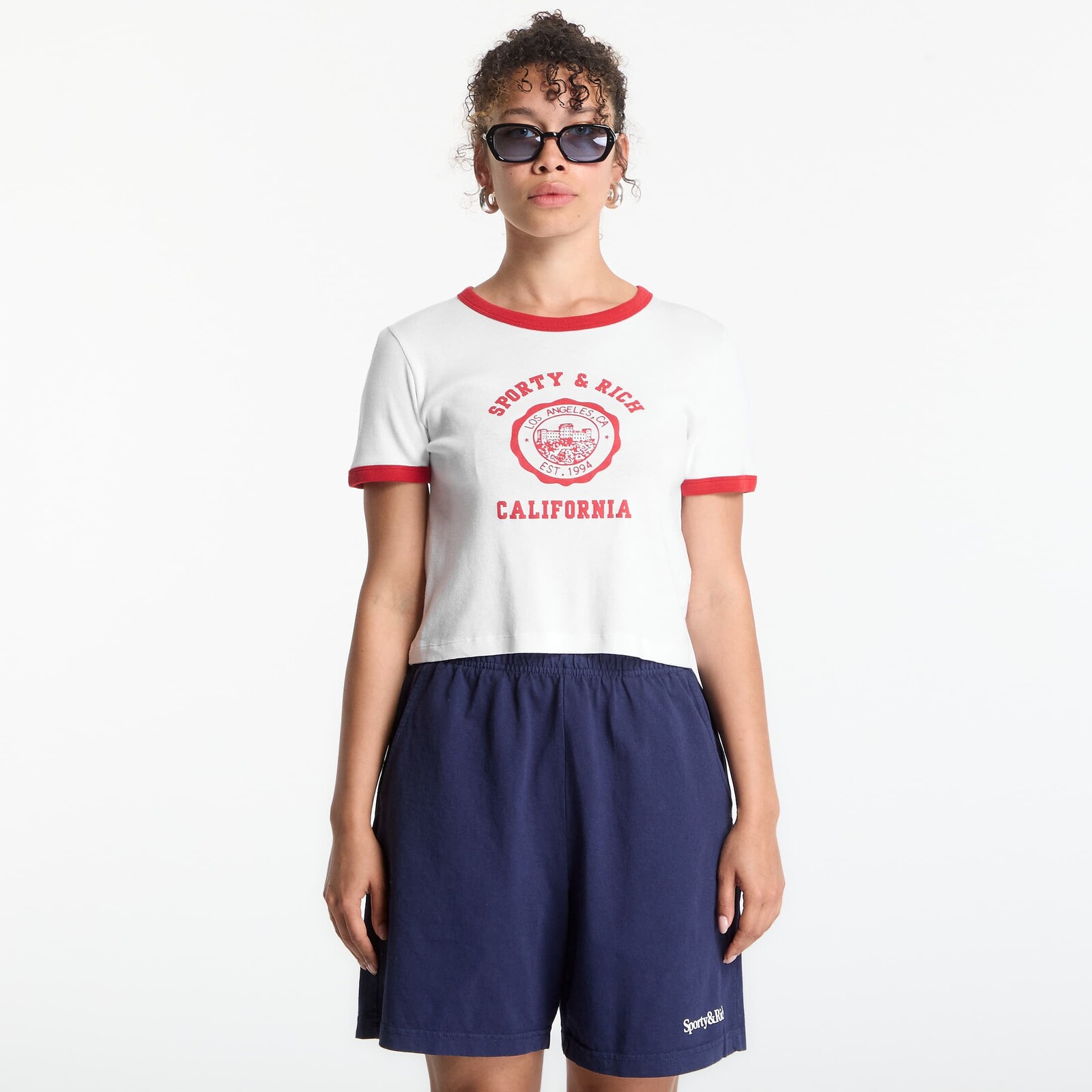 T-shirt Sporty & Rich California Emblem Soft Ringer Tee White/ Ruby XS