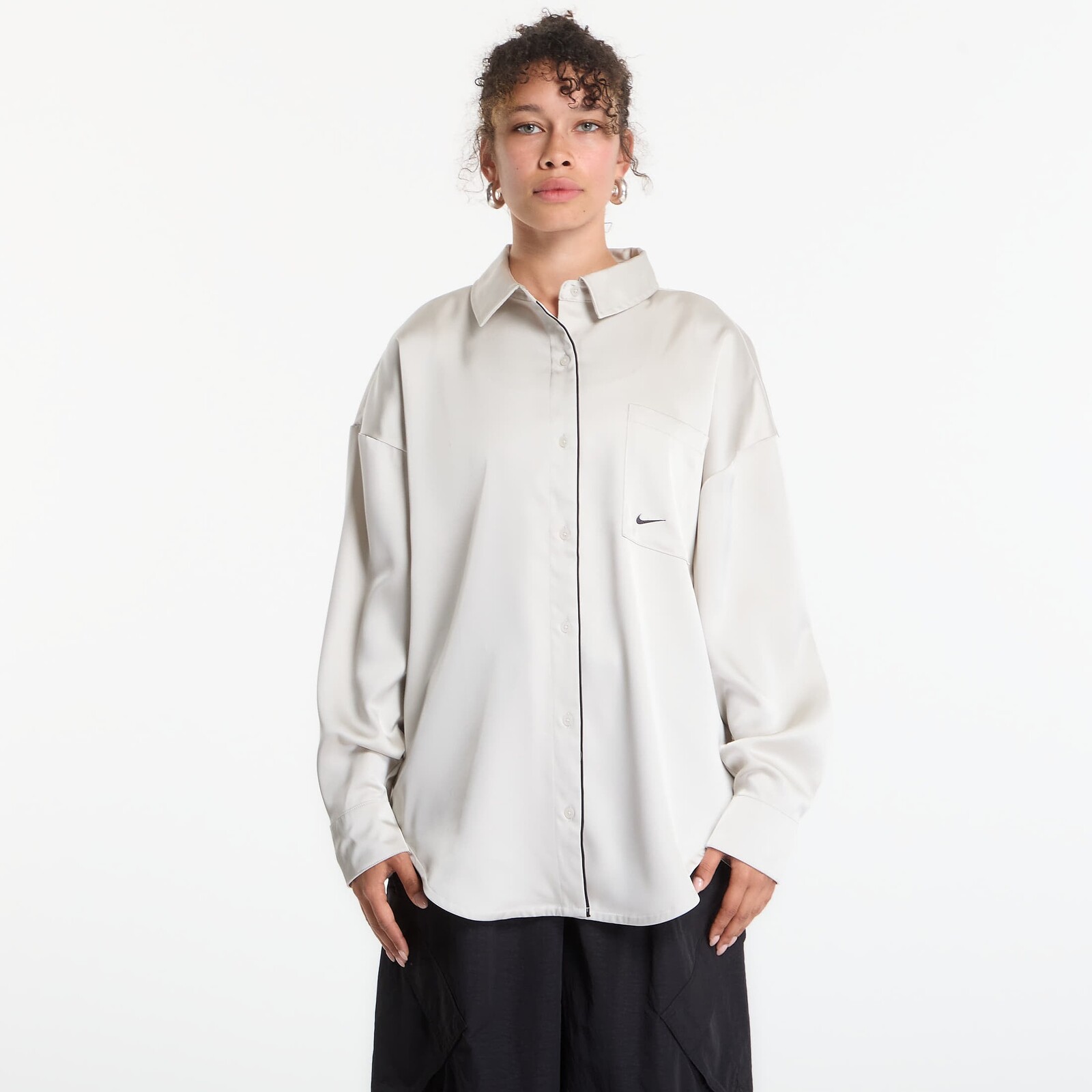 Shirt Nike Sportswear Women's Oversized Satin Long-Sleeve Top Light Bone/ Black XS