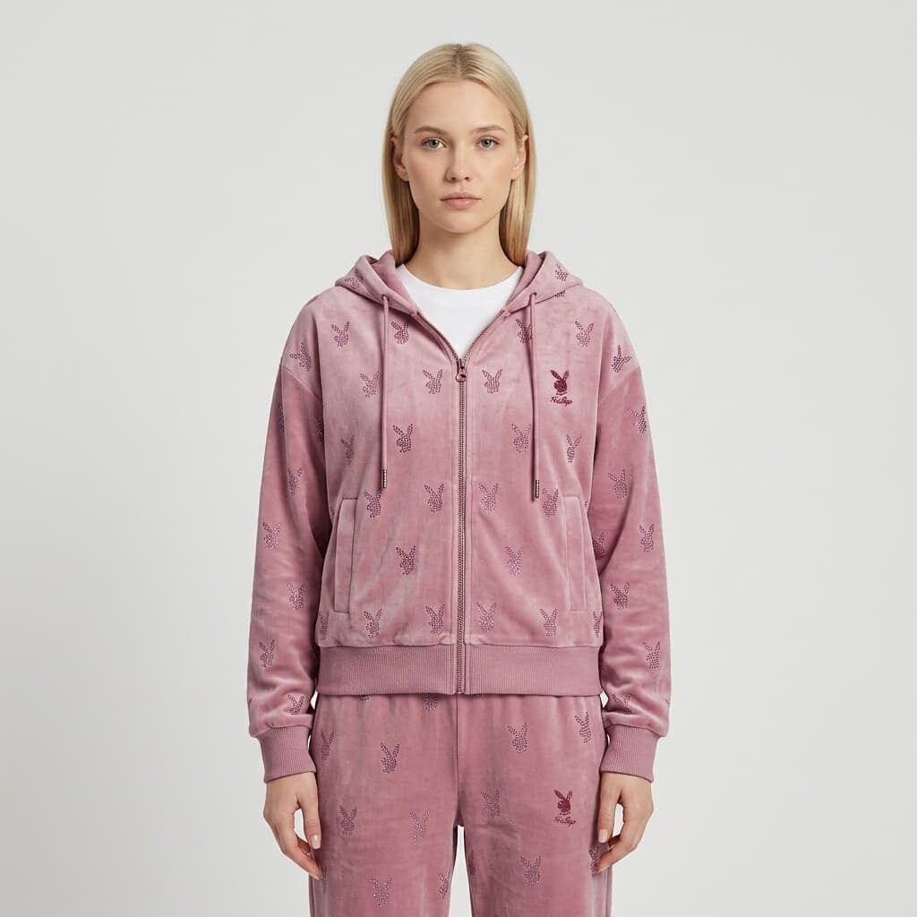 Sweatshirt Playboy x FTSHP Girls Velvet Hoodie Pink M