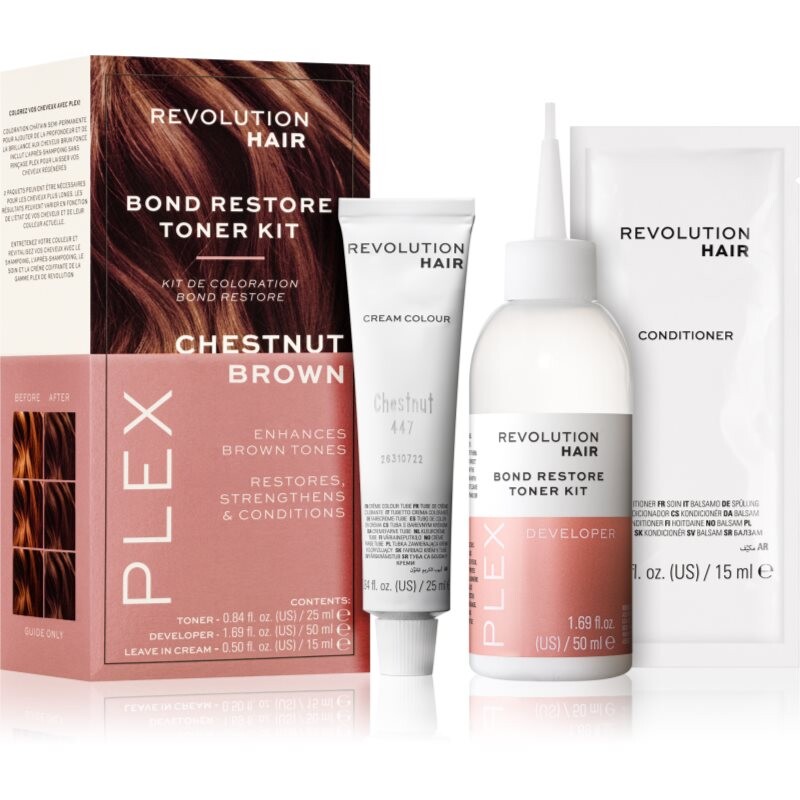 Revolution Haircare Plex Bond Restore Kit set for hair colour enhancement shade Chestnut Brown 1 pc