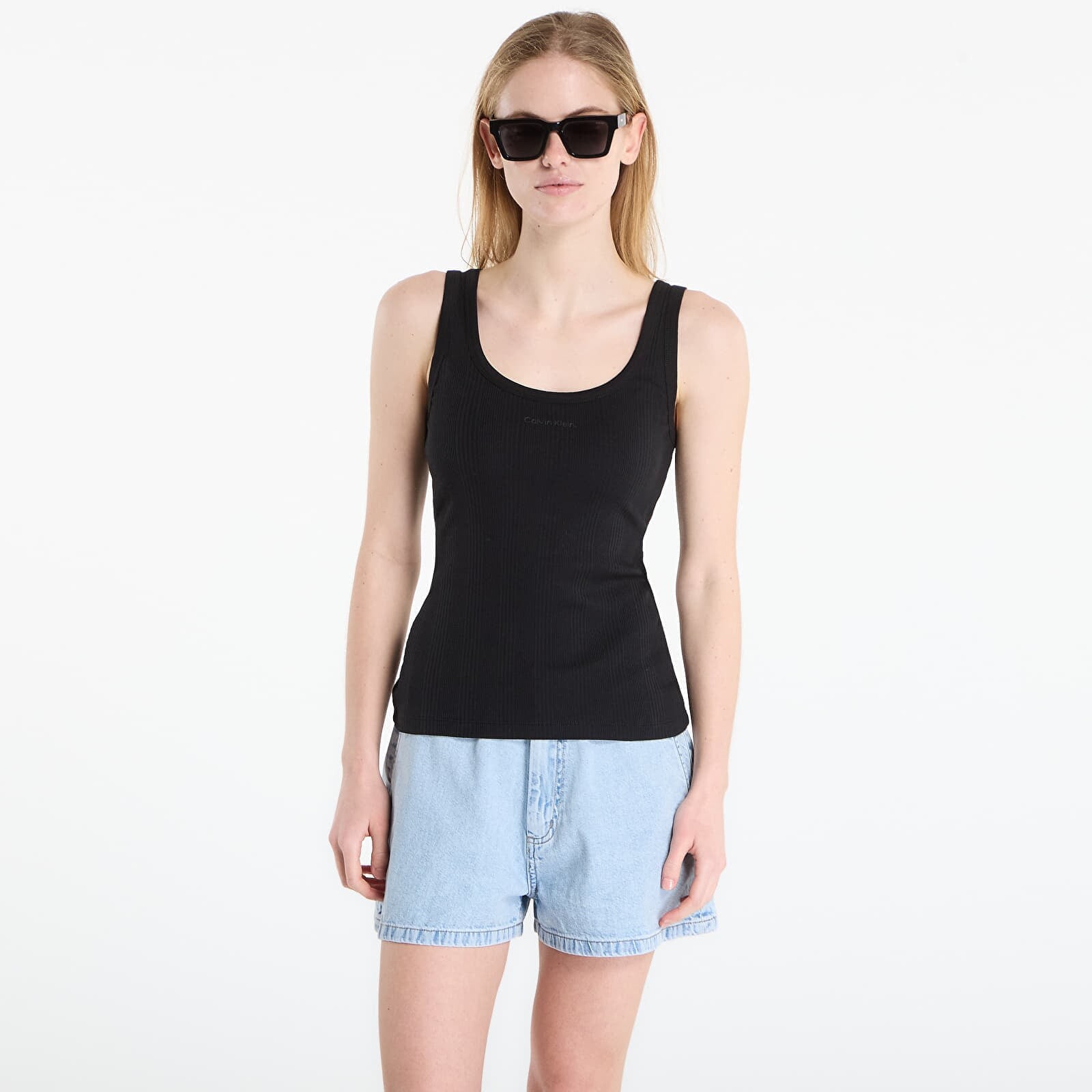 Tank top Calvin Klein Sl Varigated Rib Nano Logo Tank Black XS