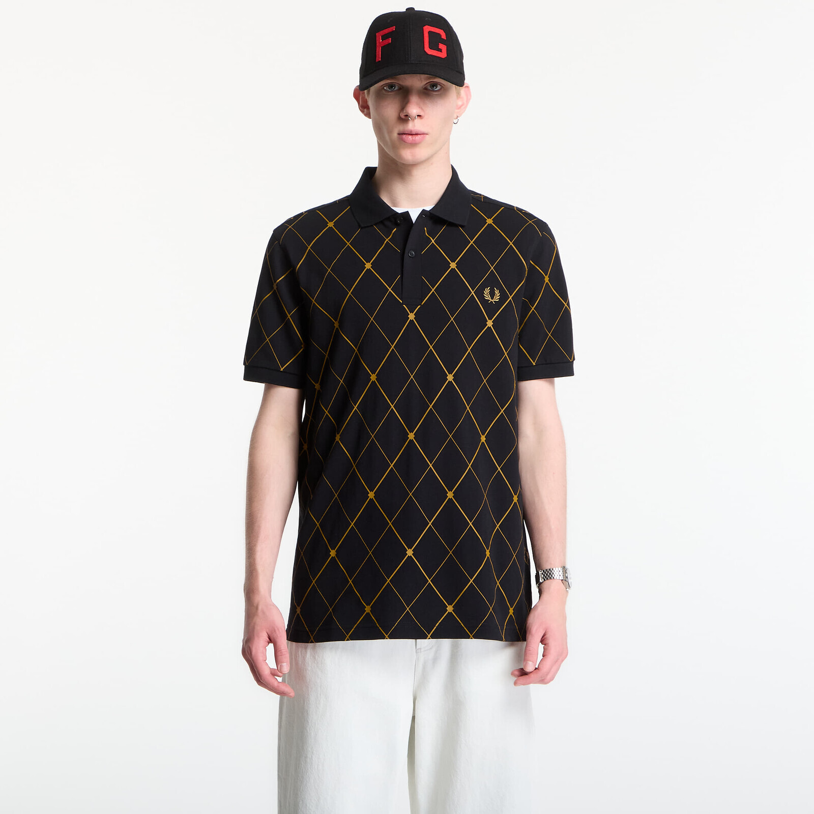 T-shirt Fred Perry Argyle Print Fred Perry Shirt Black S