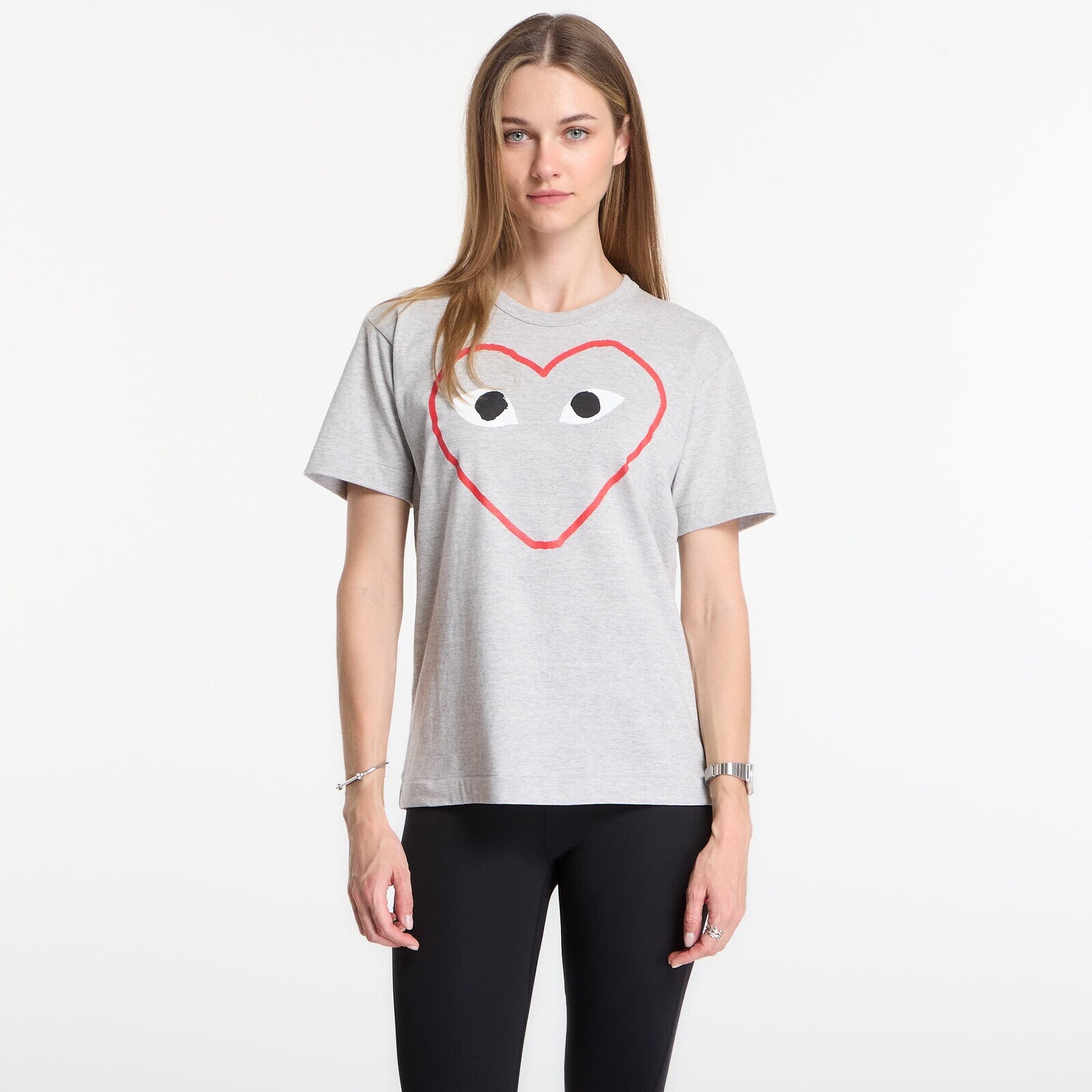 T-shirt Comme des Garçons PLAY T-Shirt Logo Print Knit UNISEX Top Gray XS