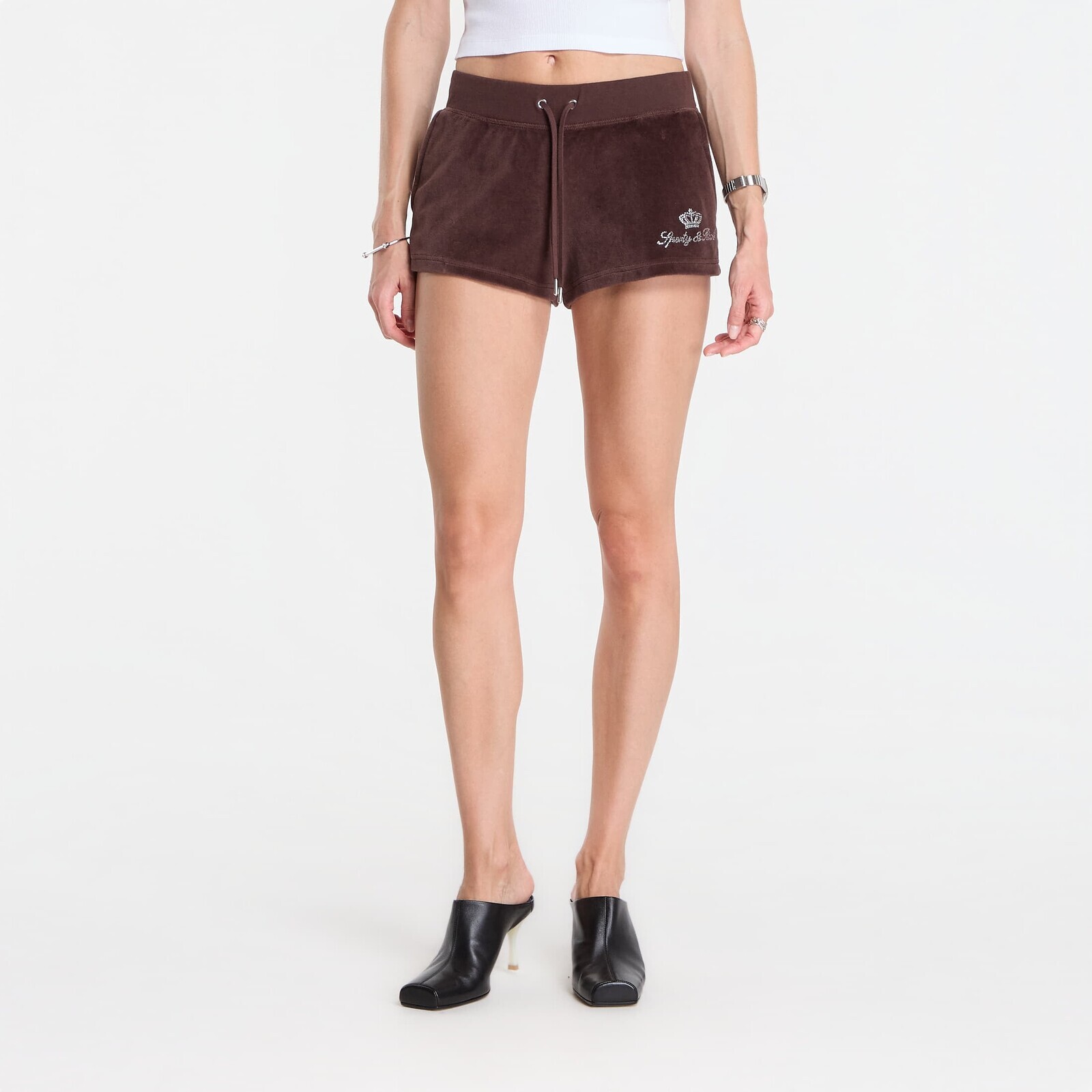 Sporty & Rich Juicy Script Velour Short Chocolate XS