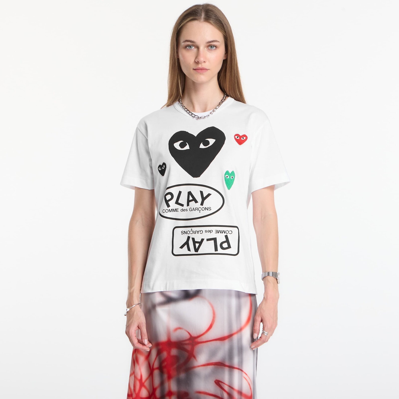T-shirt Comme des Garçons PLAY T-Shirt Red Black Green Emblem Knit UNISEX White M