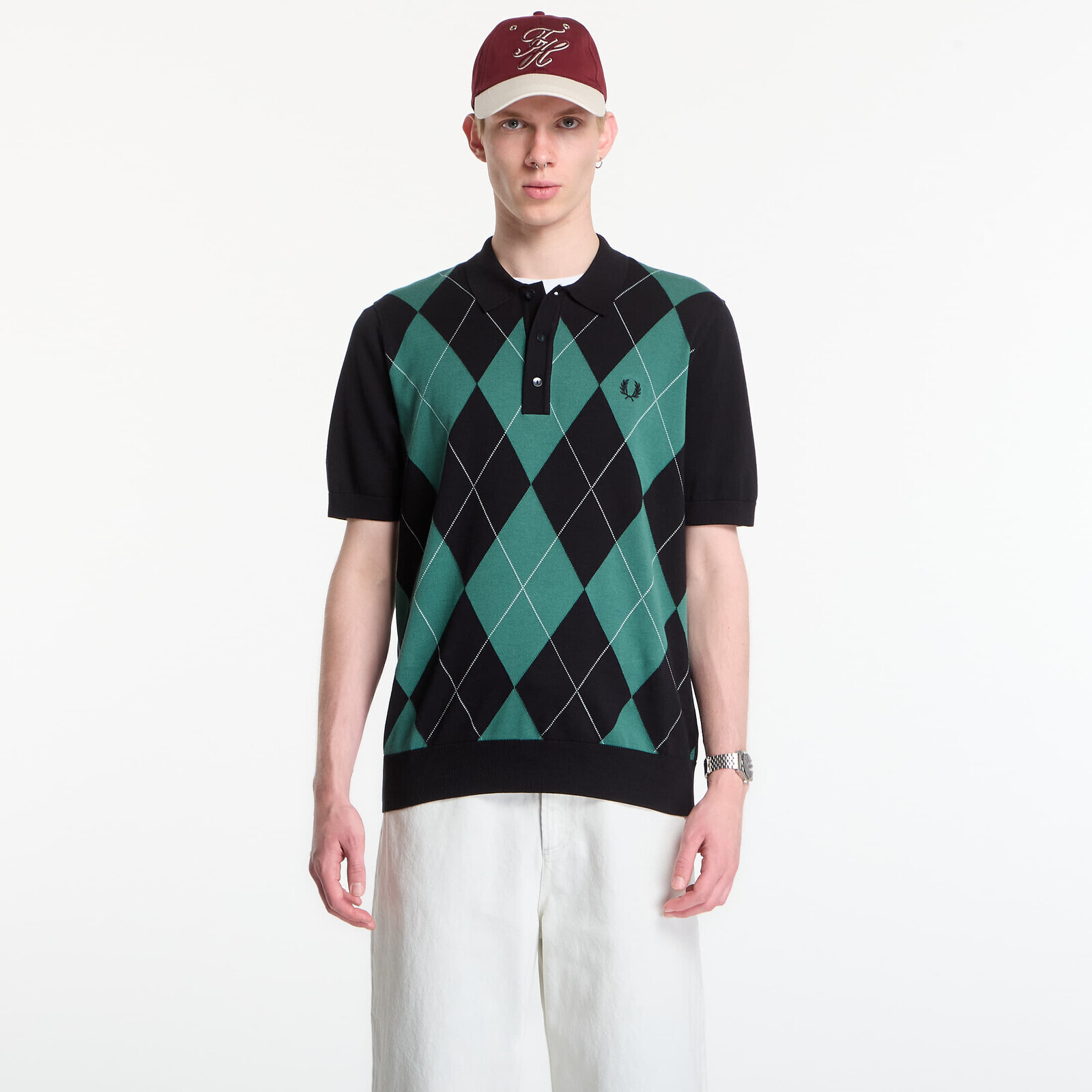 T-shirt Fred Perry Argyle Knitted Shirt Black M