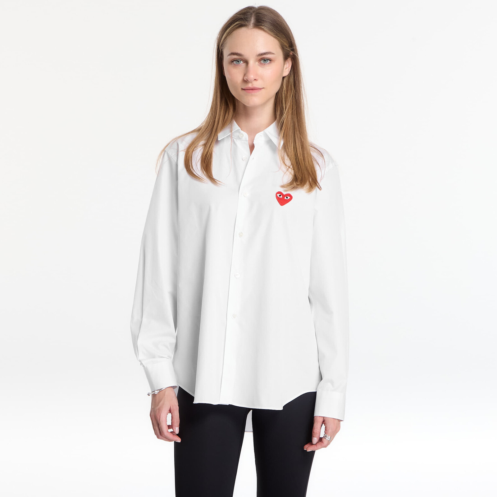 Shirt Comme des Garçons PLAY Shirt Red Emblem Woven UNISEX White L