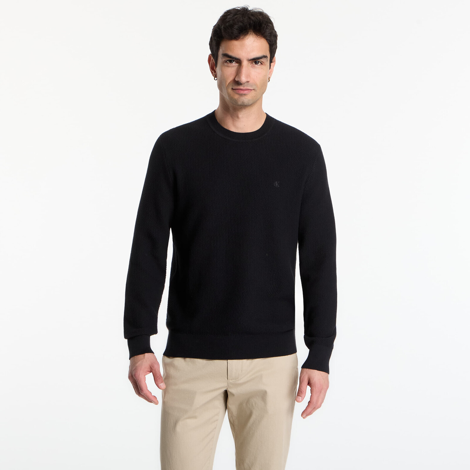 Sweater Calvin Klein Ls Textured Cotton Crewneck Sweater Black XL
