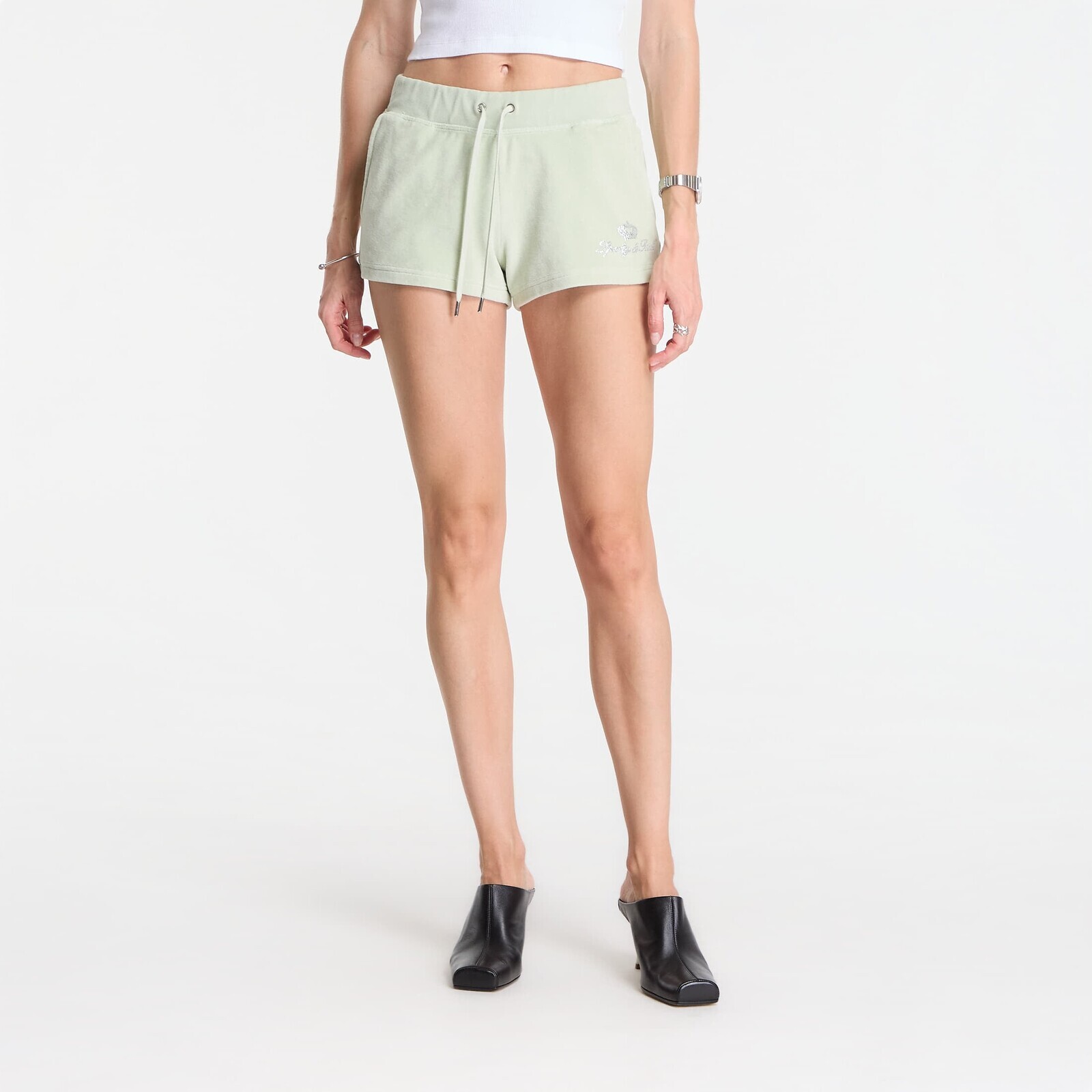Sporty & Rich Juicy Script Velour Short Sage S