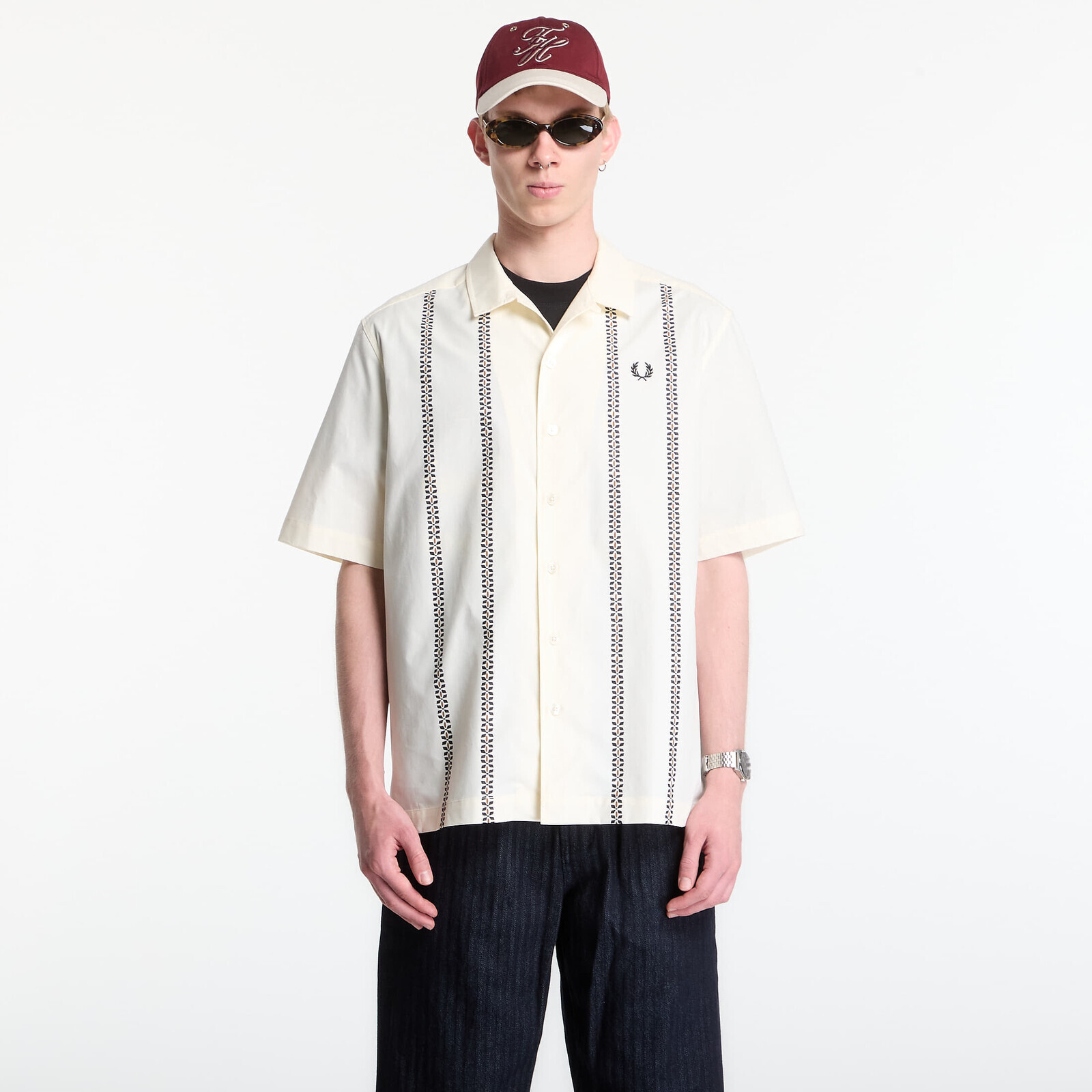 Shirt Fred Perry Placement Print Revere Shirt Ecru M