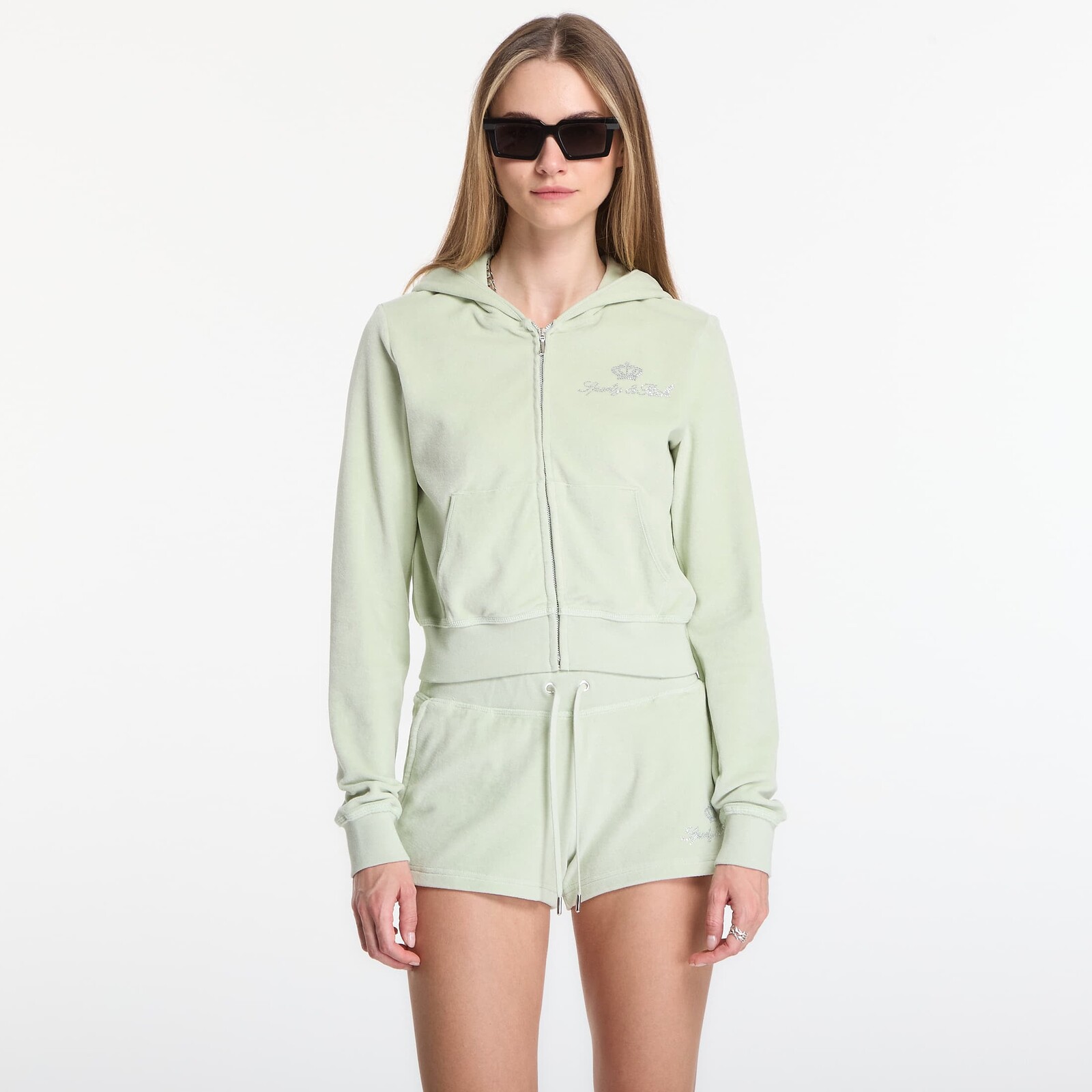 Sweatshirt Sporty & Rich Juicy Script Velour Zip Hoodie Sage XS
