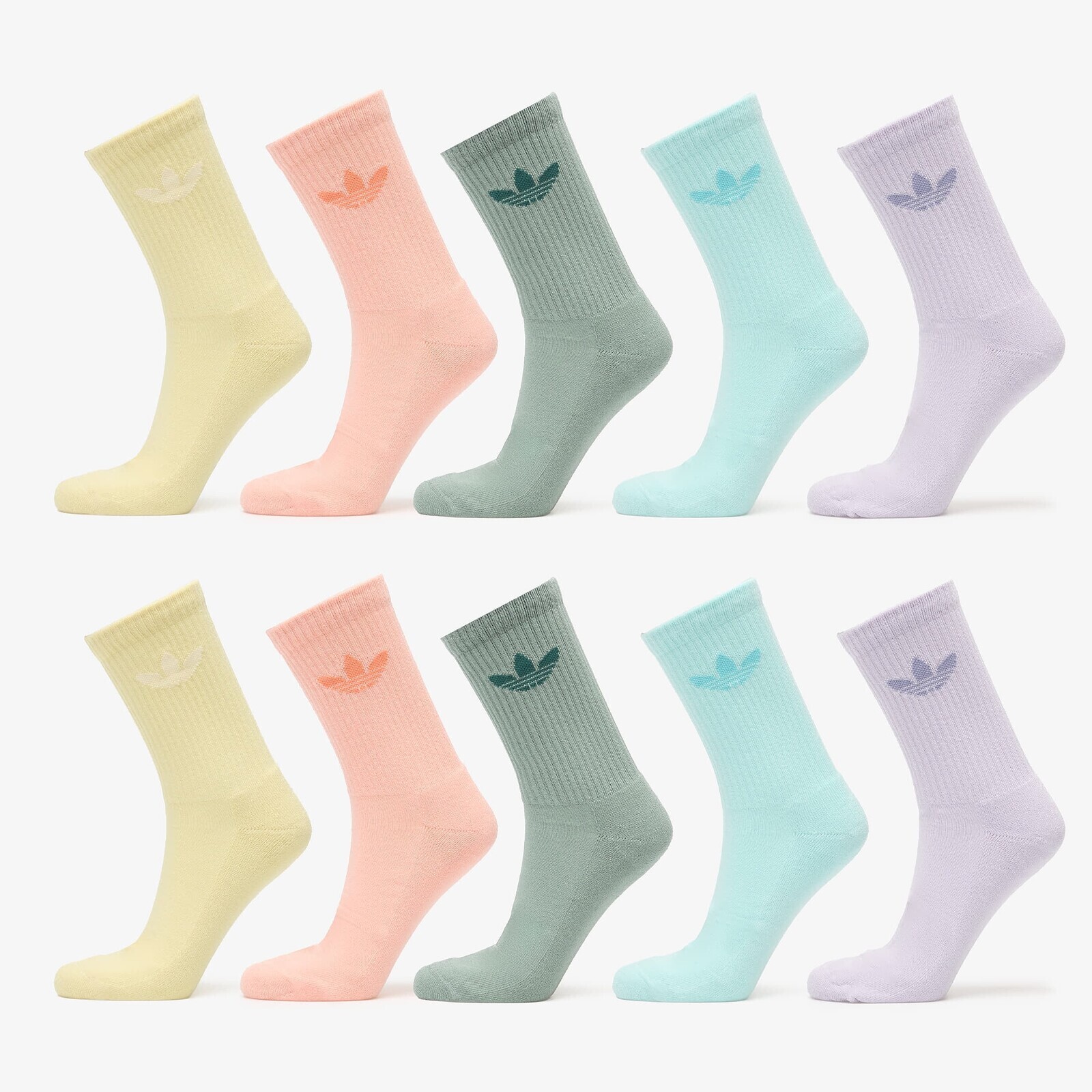 adidas Trefoil Crew Socks 10-Pack Silver Green/ Glow Pink/ Semi Flash Aqua XS