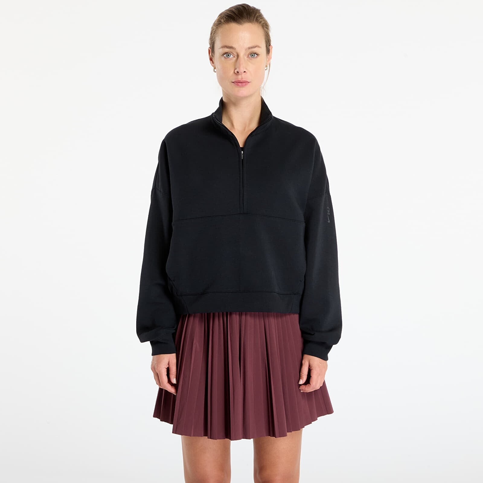Sweatshirt Nike 24.7 ImpossiblySoft Women's Dri-FIT Oversized 1/2-Zip Top Black/ Dk Smoke Grey XL