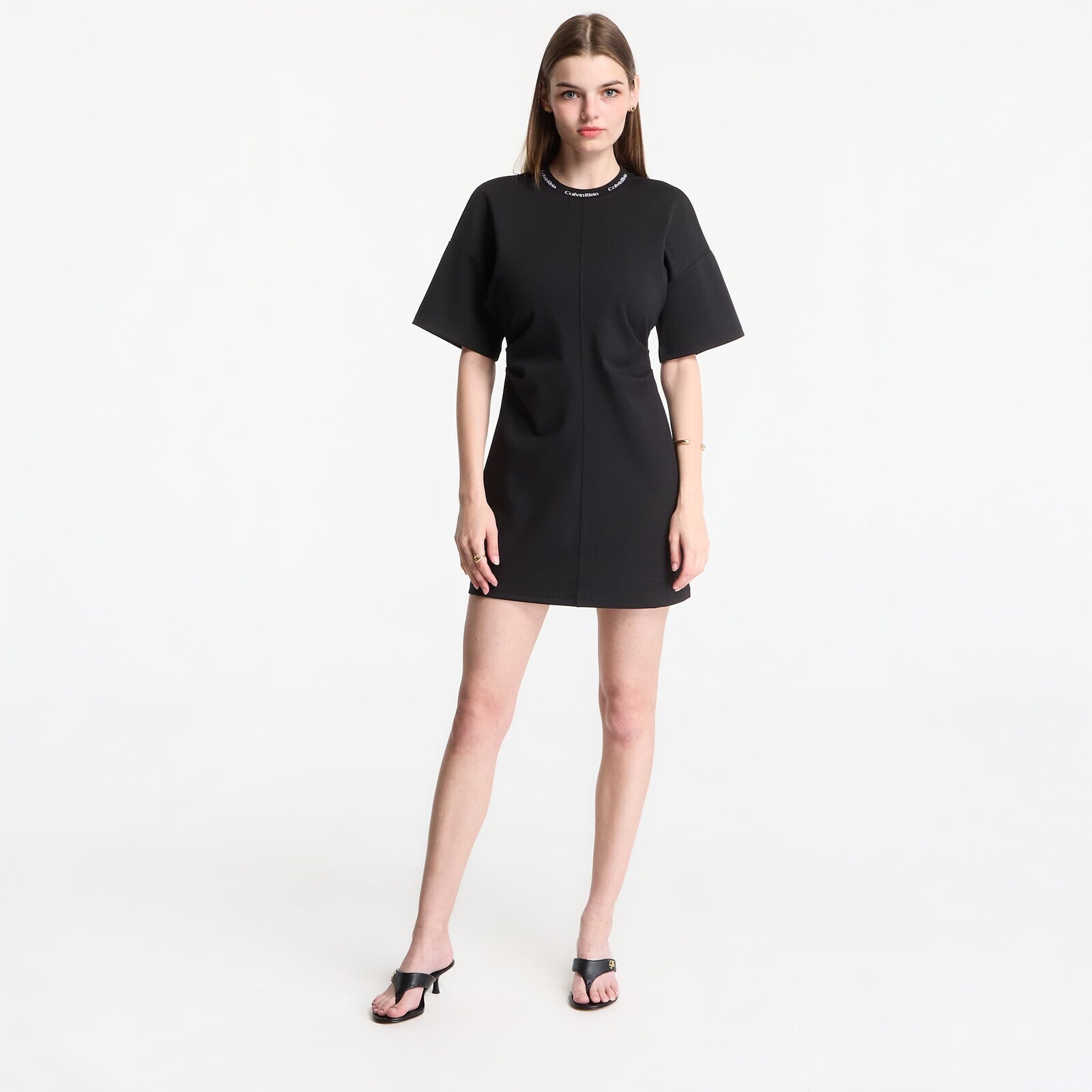 Calvin Klein Jeans Ss Logo Rib Interlock T-Shirt Dress Black M