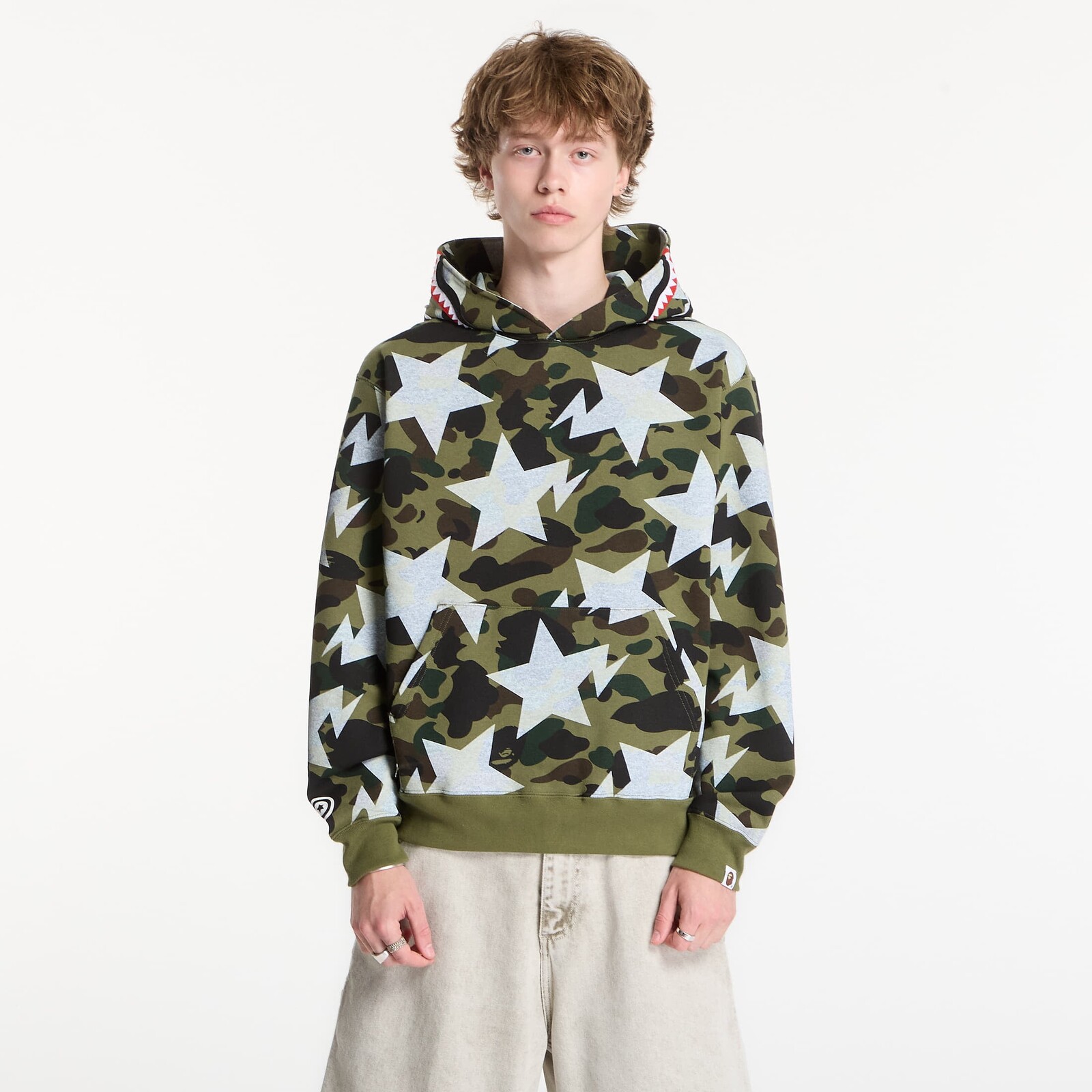 Sweatshirt A BATHING APE Sta Over Print 1st Camo Shark Cropped Fi Green UNISEX XXL