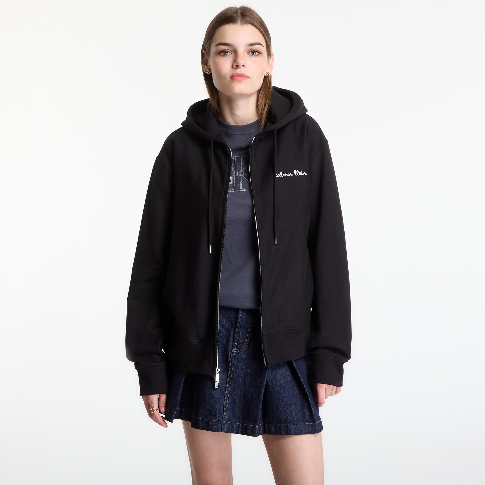 Sweatshirt Calvin Klein LS Prm Tery Script FZ Hoodie Black M