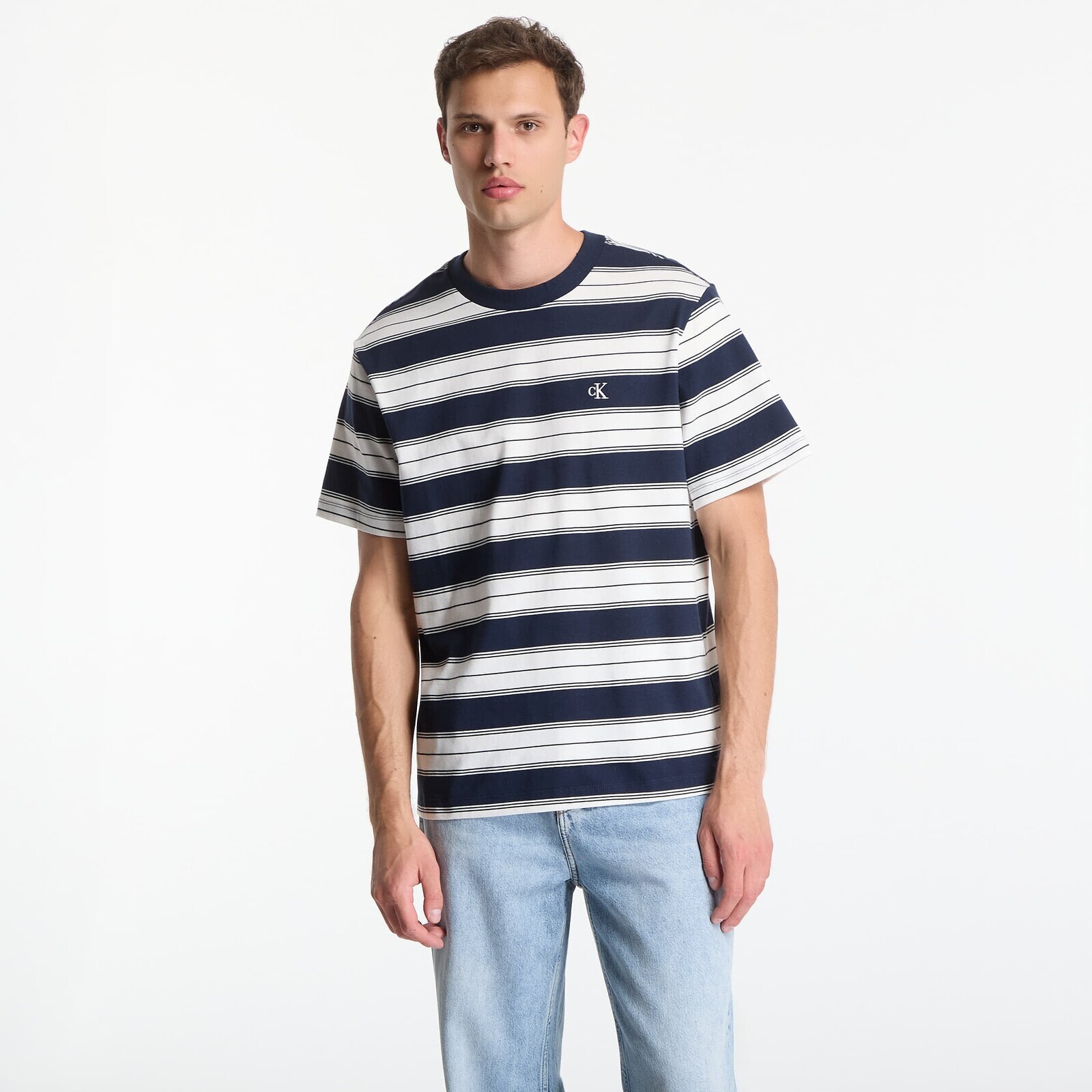 T-shirt Calvin Klein Jeans Ss Easy 20S Jersey Stripe Crewneck Tee Dark Sapphire XL