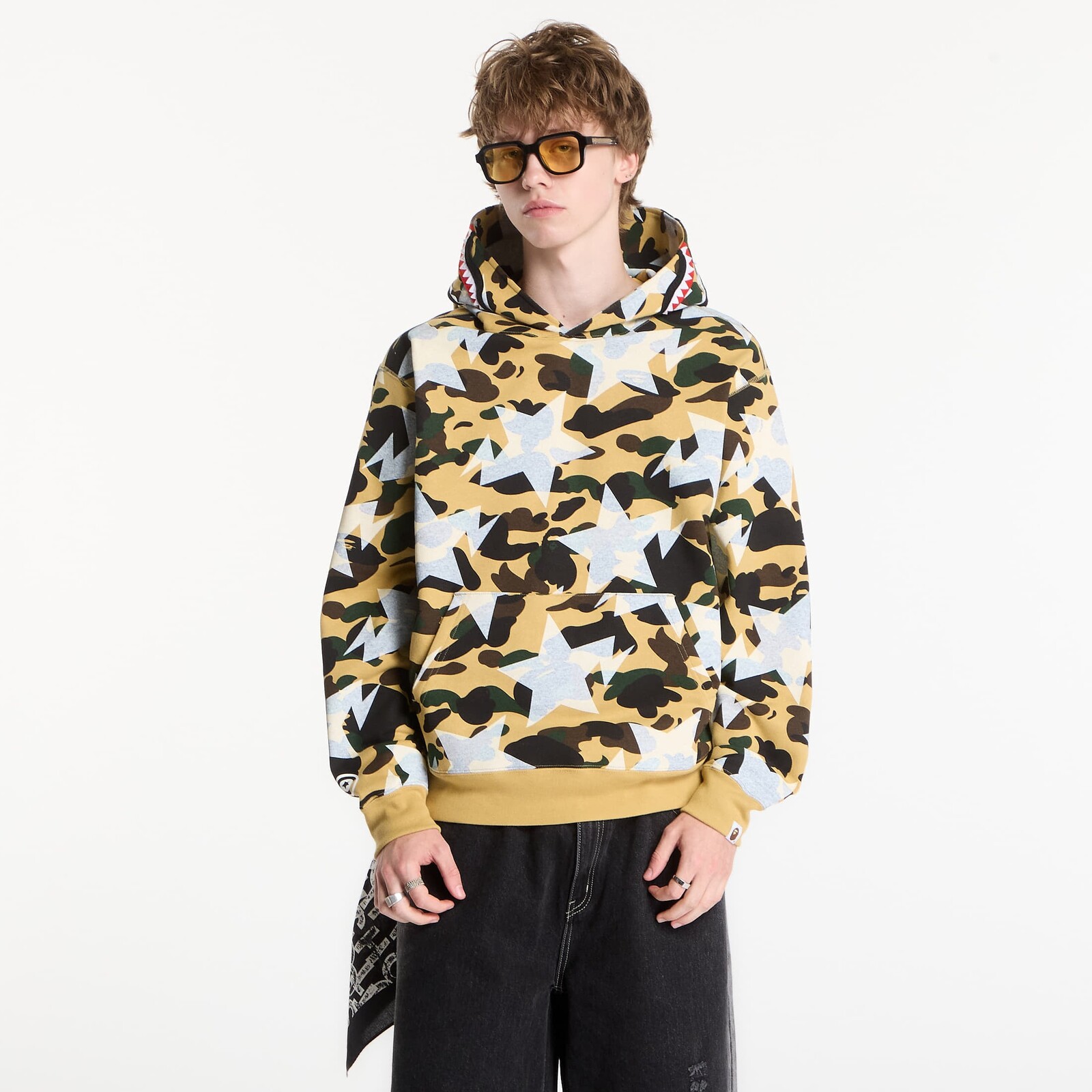 Sweatshirt A BATHING APE Sta Over Print 1st Camo Shark Cropped Fi Yellow UNISEX XXL