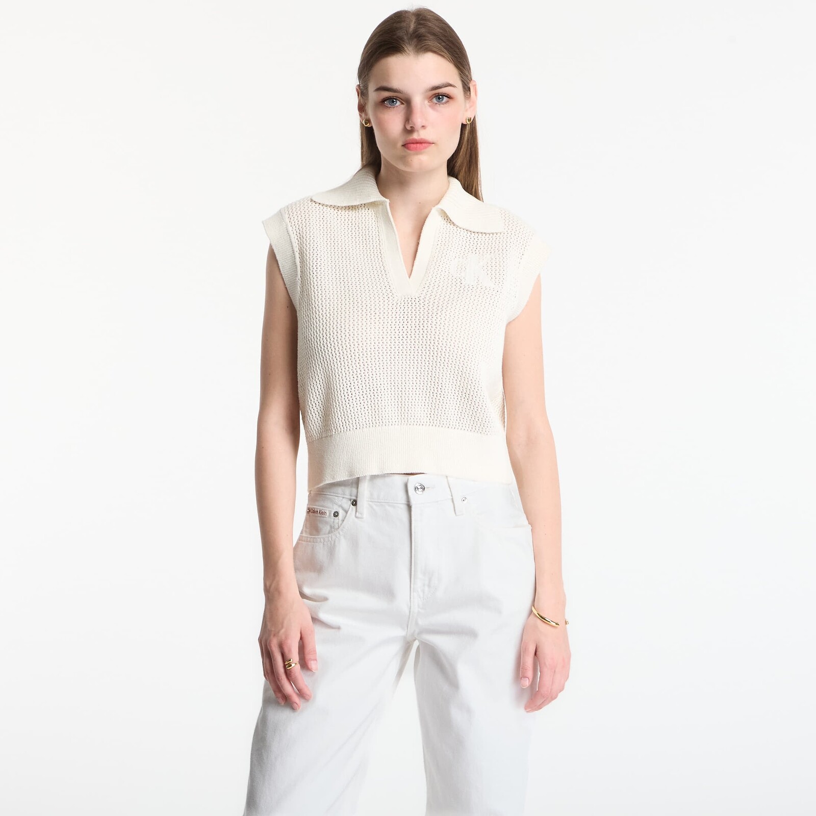 Vest Calvin Klein Jeans Crochet Cropped Vest Tofu M
