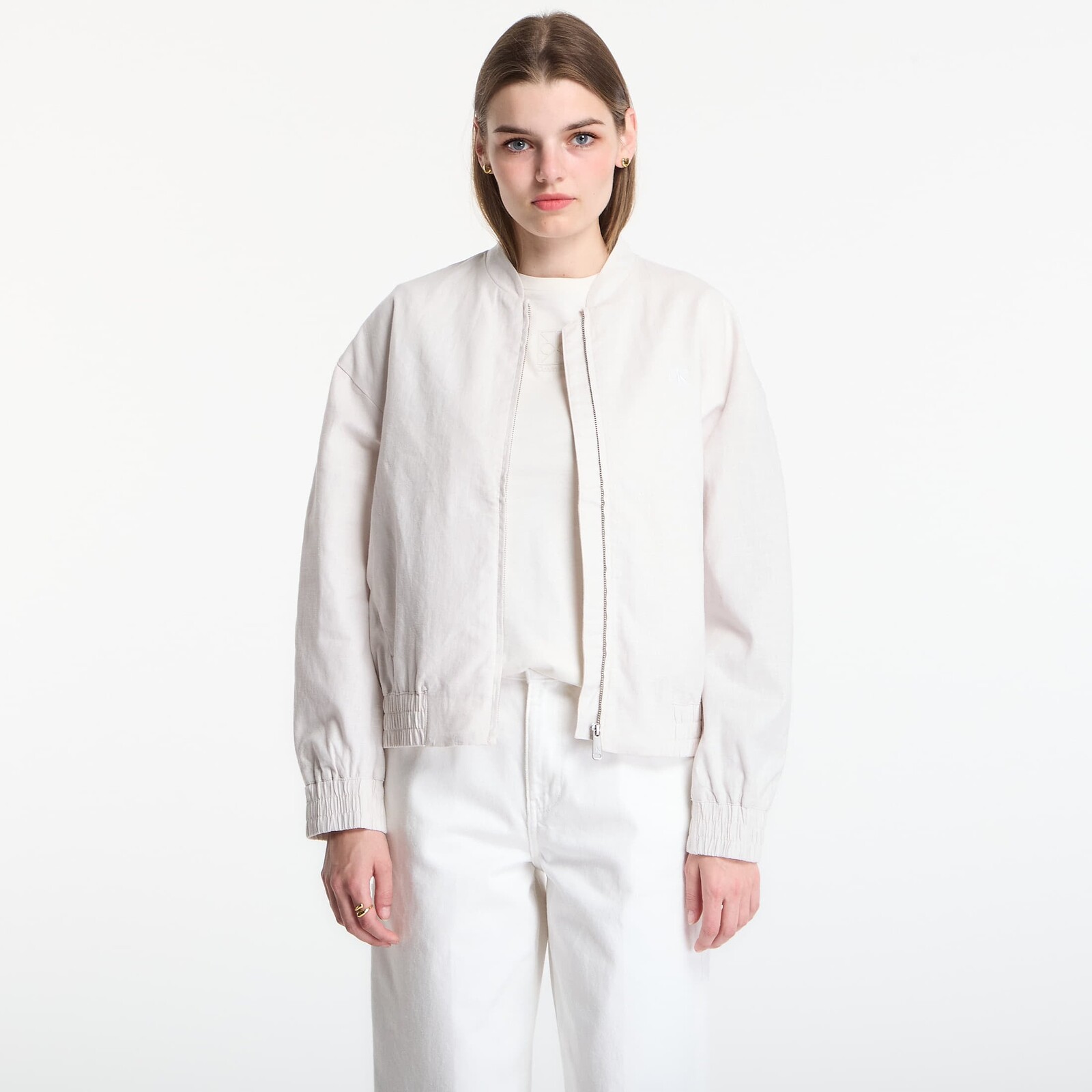 Vest Calvin Klein Linen Bomber Jacket White Sand M