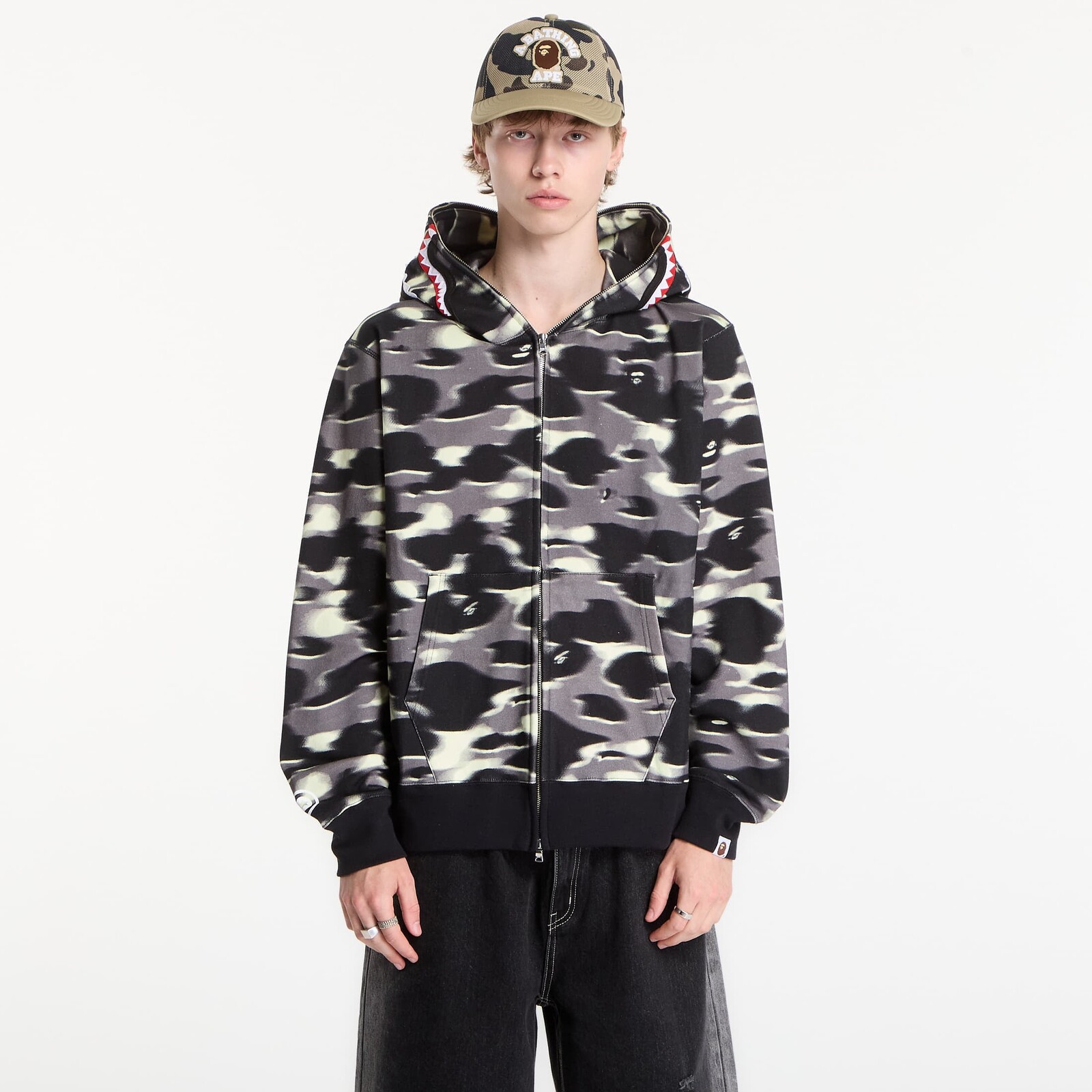Sweatshirt A BATHING APE Screen Camo Shark Relaxed Fit Full Zip Hoodie Black UNISEX XXL
