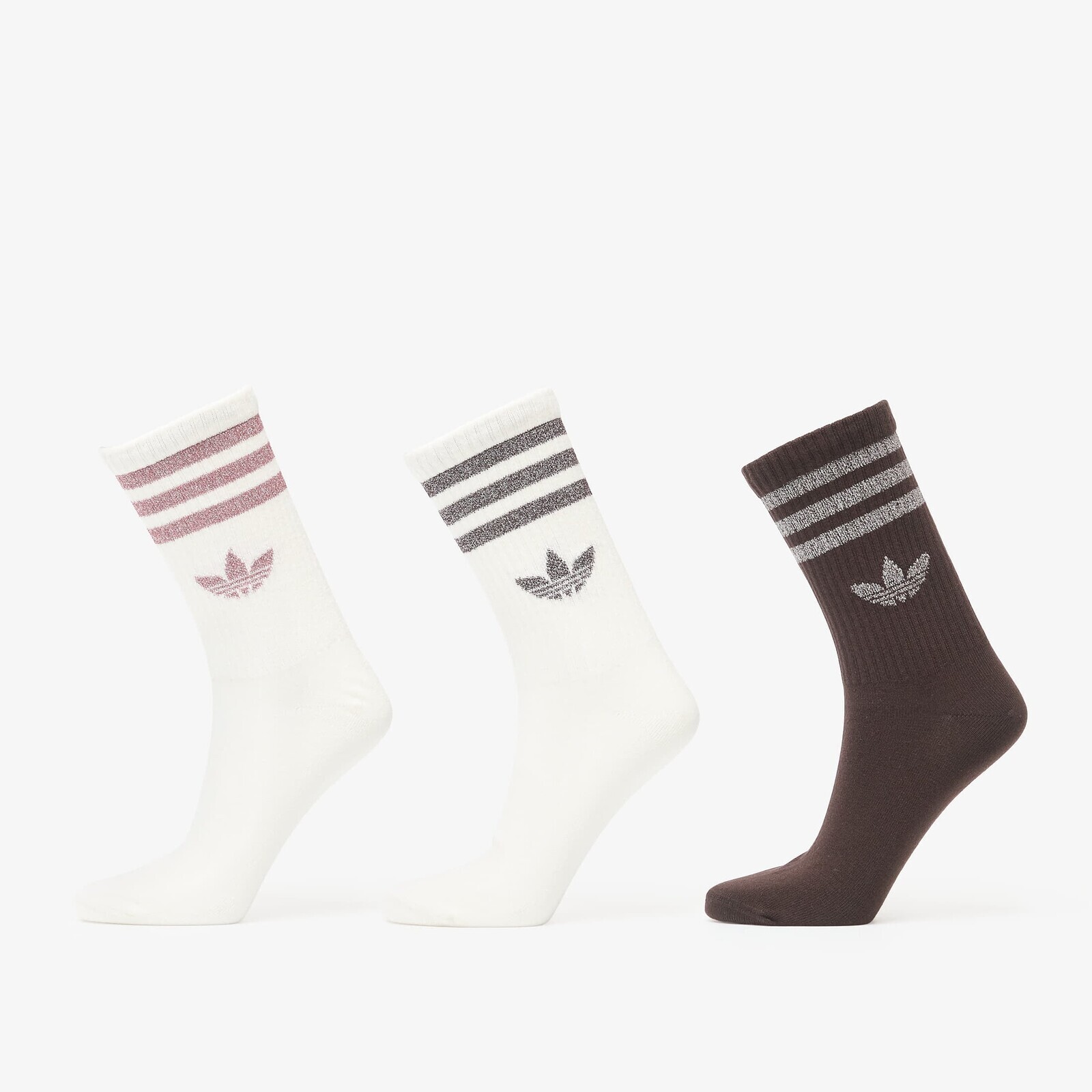adidas 3 Stripes Glitter Crew Socks 3-Pack Off White/ Aurora Coffee L