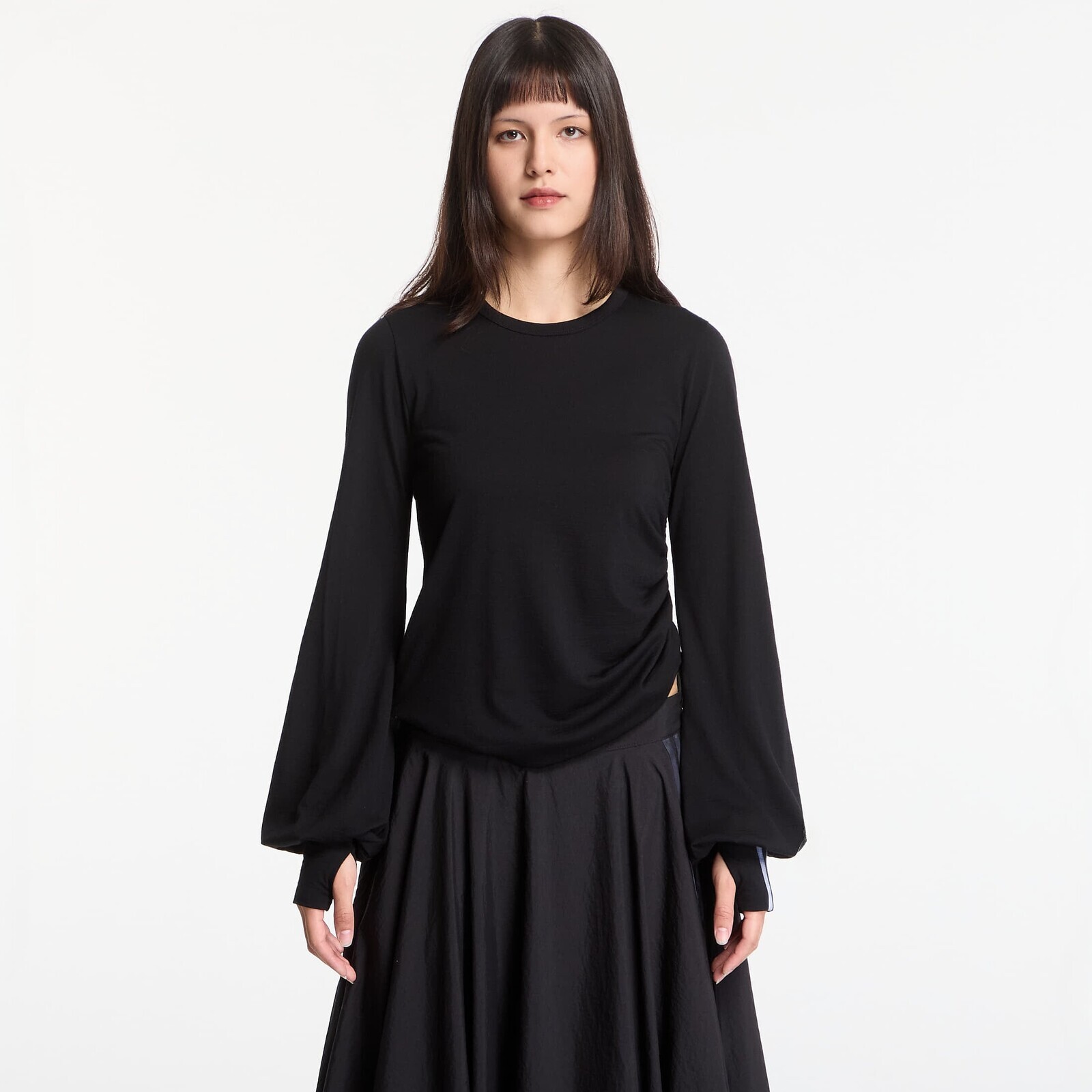 T-shirt Y-3 Wool Cinched Drape Long Sleeve Long-Sleeve Top Black M