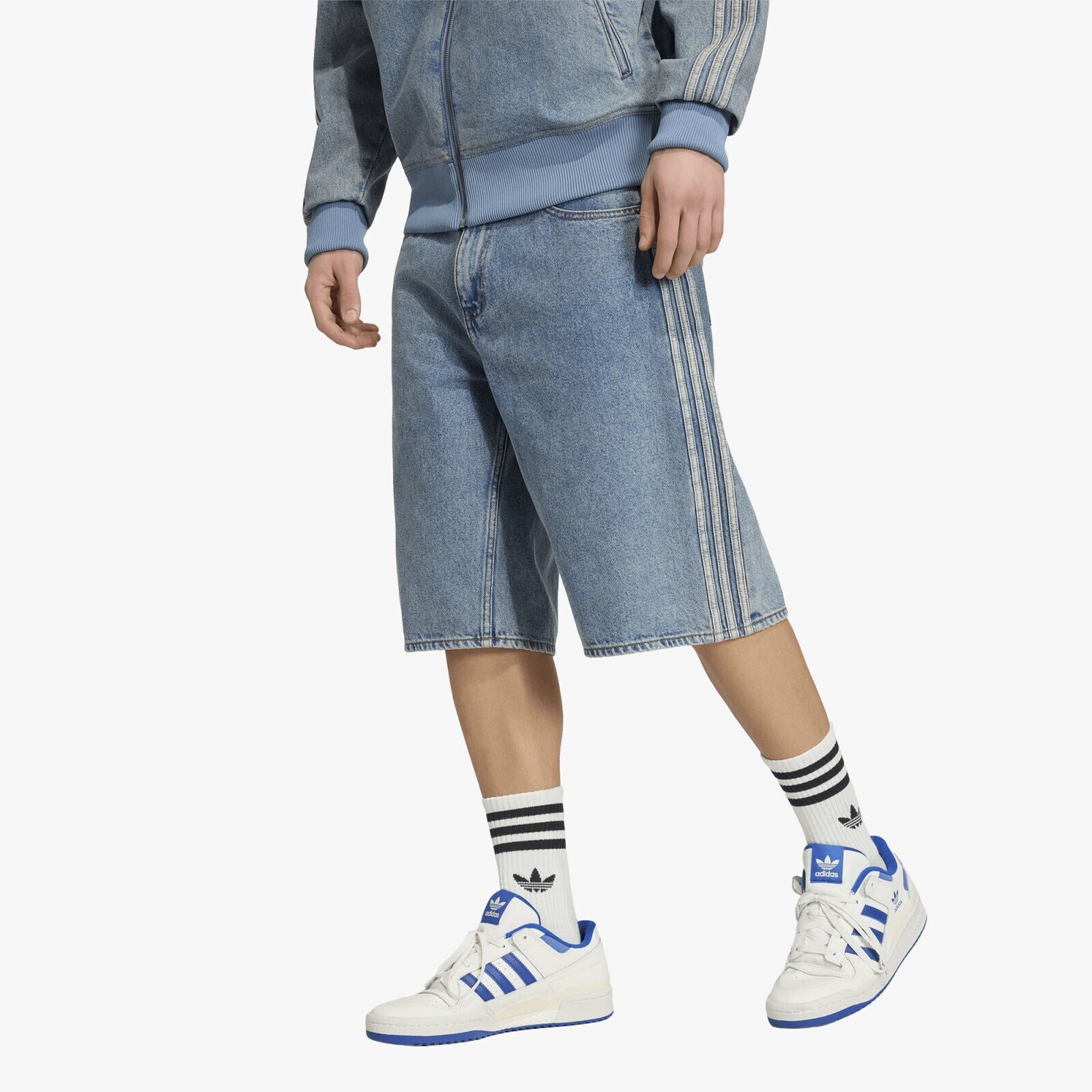 adidas Firebird Adicolor Denim Jorts Mid-rise Straight Leg Worn Blue Denim 30