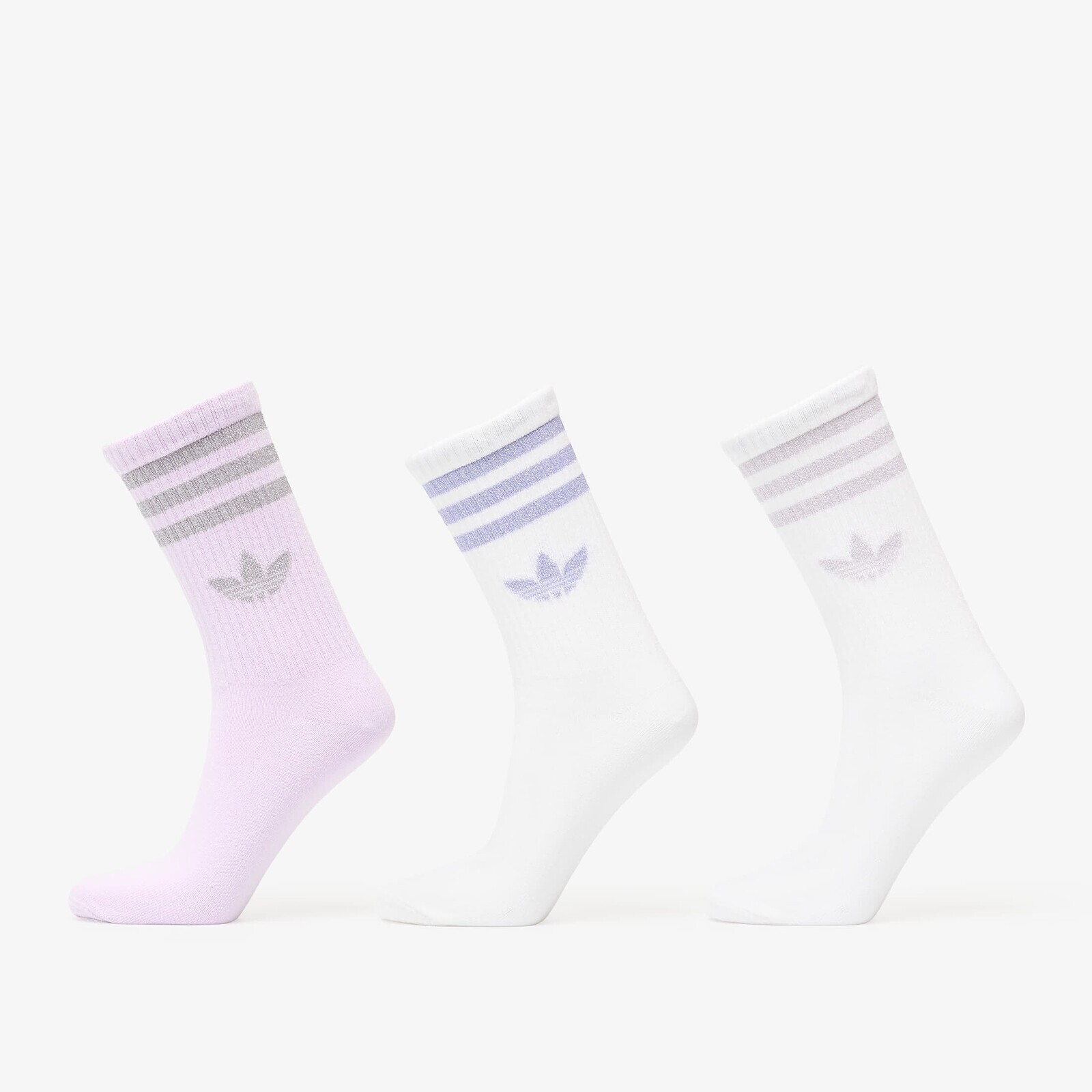 adidas 3 Stripes Glitter Crew Socks 3-Pack White/ Ice Lavender S