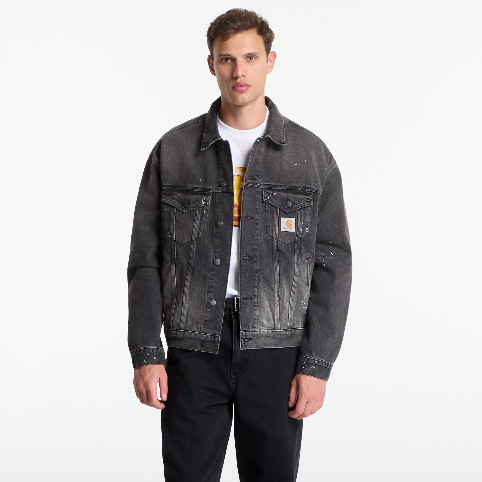 Jacket Carhartt WIP Helston Jacket UNISEX Black Destroy Wash, Splatter XS
