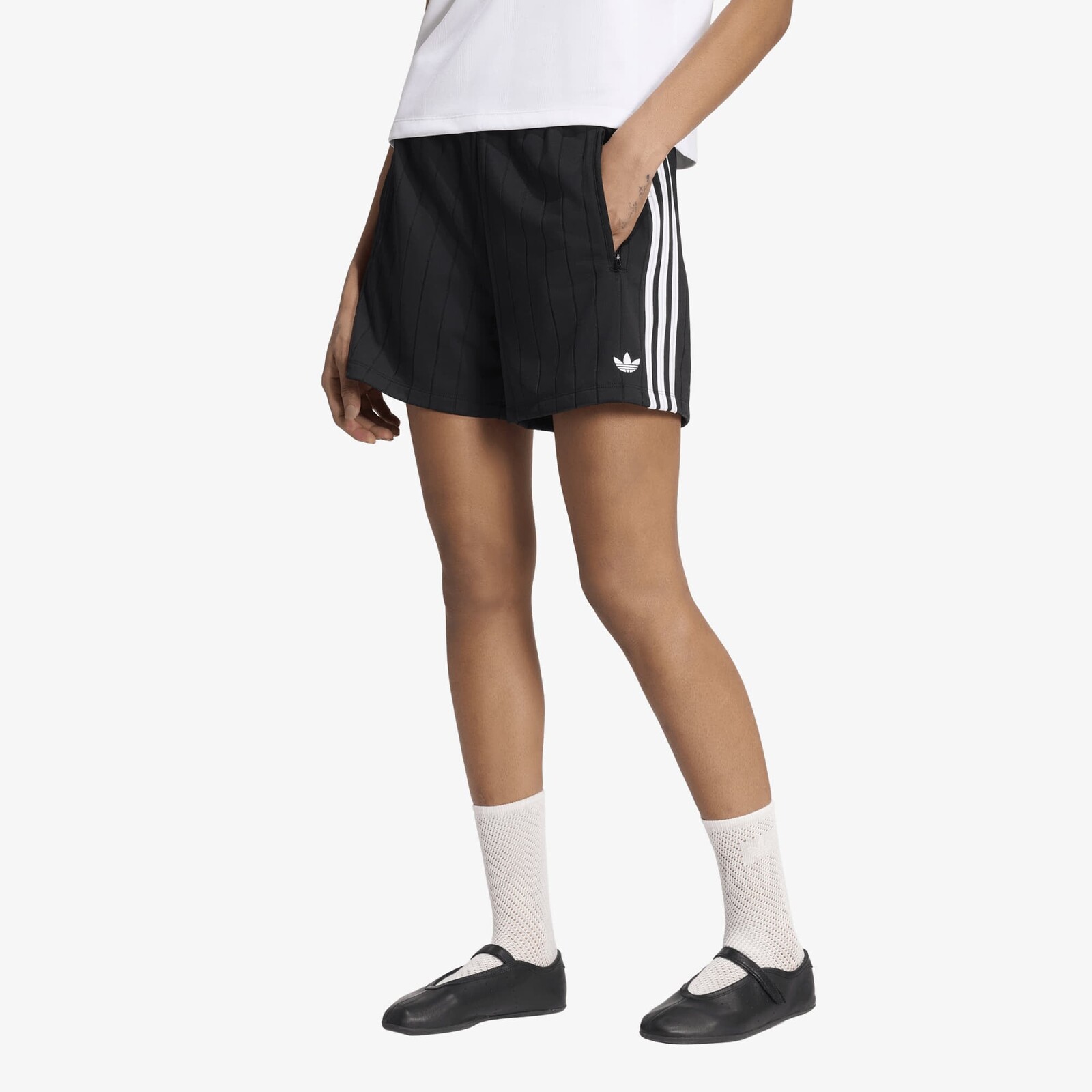 adidas Pinstripe Firebird Shorts Black/ White/ Grey Two L